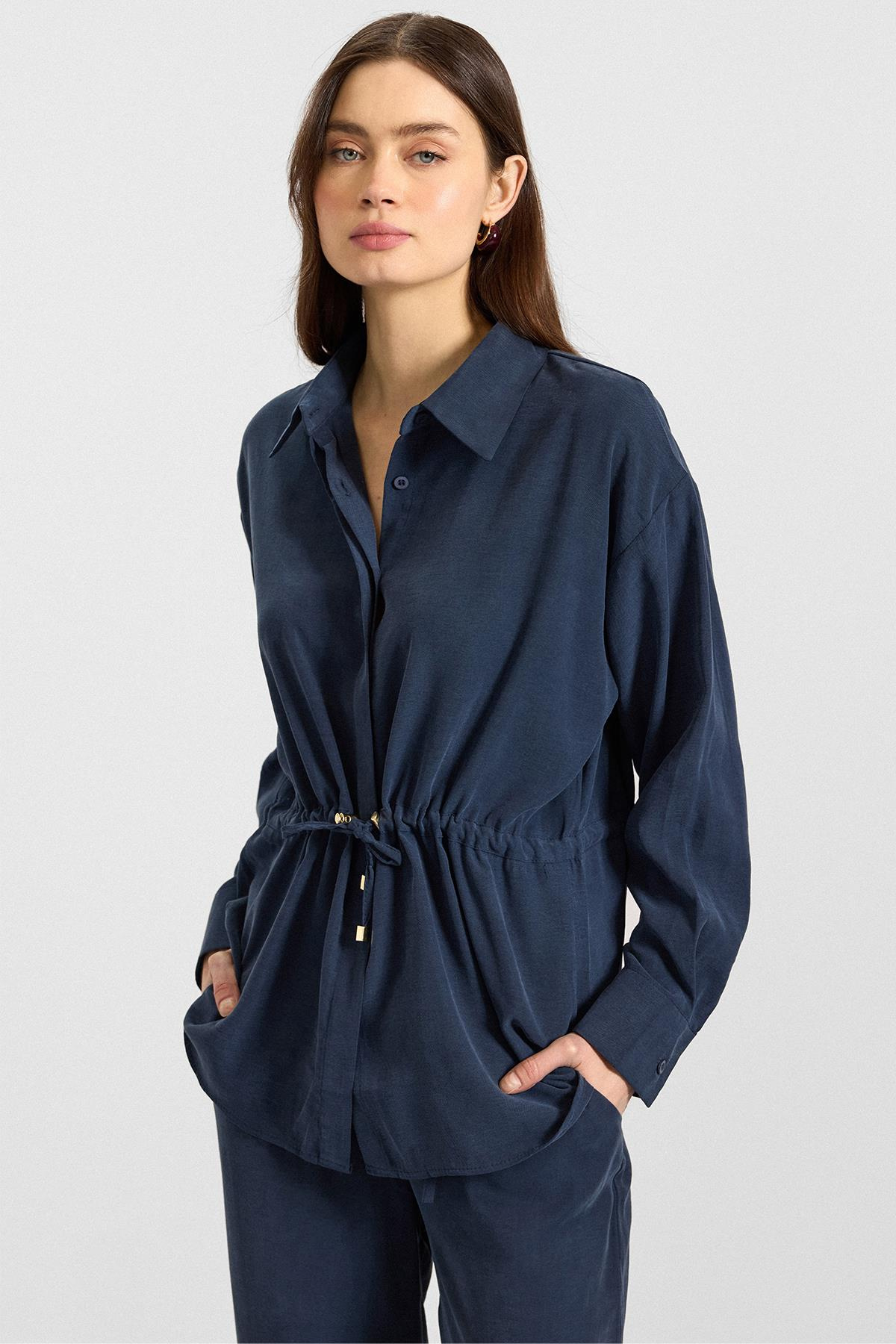 Belden Büzgülü Salaş Model Gömlek LACİVERT 9413