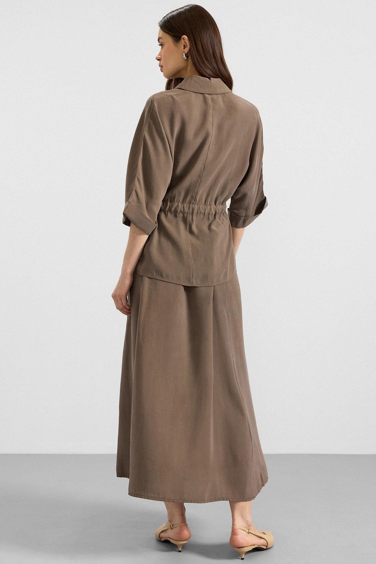 Belden Büzgülü Truvakar Kollu Modal Gömlek HAKİ 9409