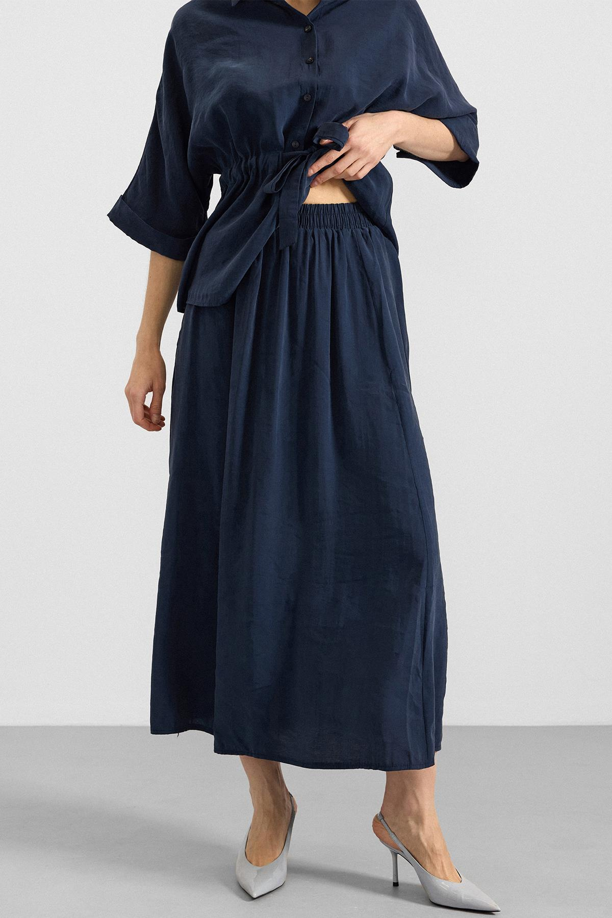 Belden Büzgülü Truvakar Kollu Modal Gömlek LACİVERT 9409