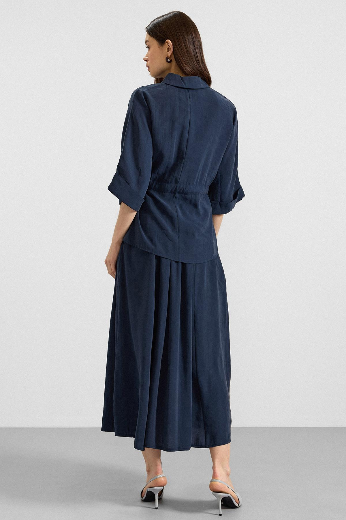 Belden Büzgülü Truvakar Kollu Modal Gömlek LACİVERT 9409