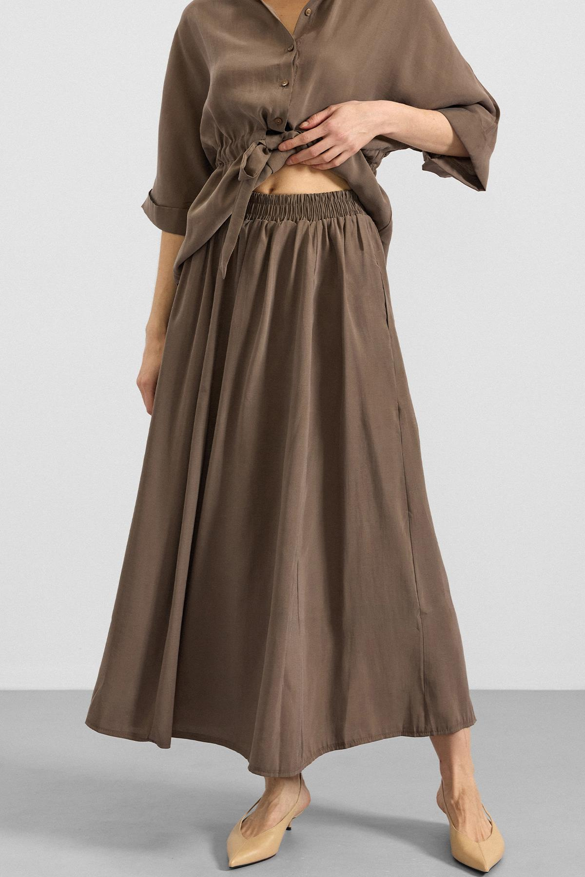 Belden Büzgülü Truvakar Kollu Modal Gömlek HAKİ 9409