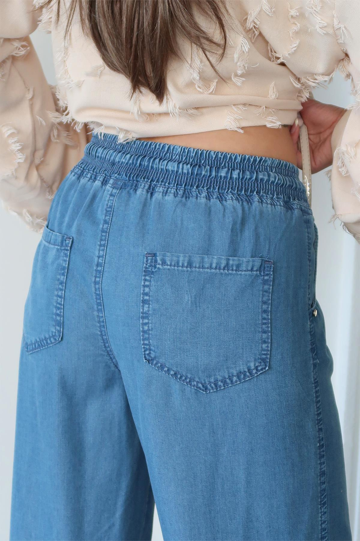 Beli Bağcıklı Rahat Kesim Liyosel Pantolon MAVİ 7585