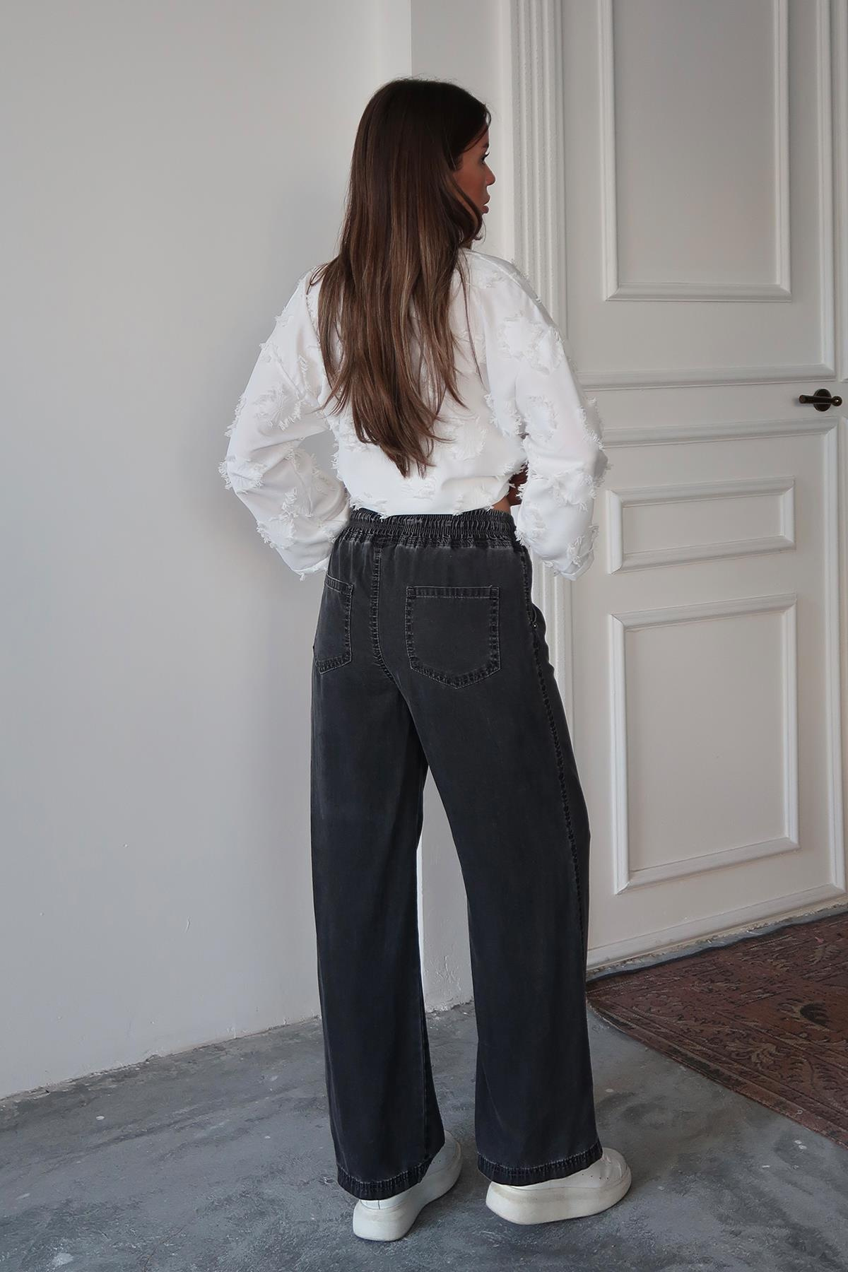 Beli Bağcıklı Rahat Kesim Liyosel Pantolon ANTRASİT 7585