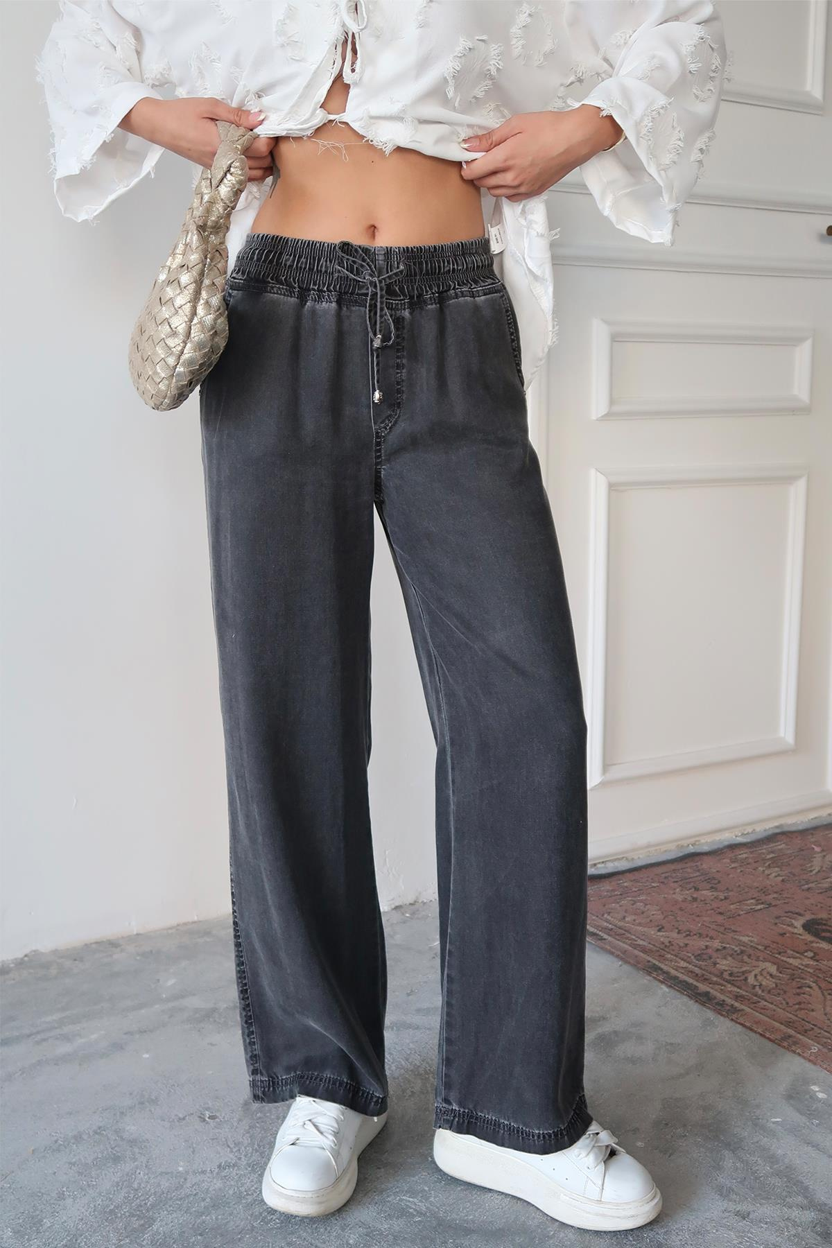 Beli Bağcıklı Rahat Kesim Liyosel Pantolon ANTRASİT 7585