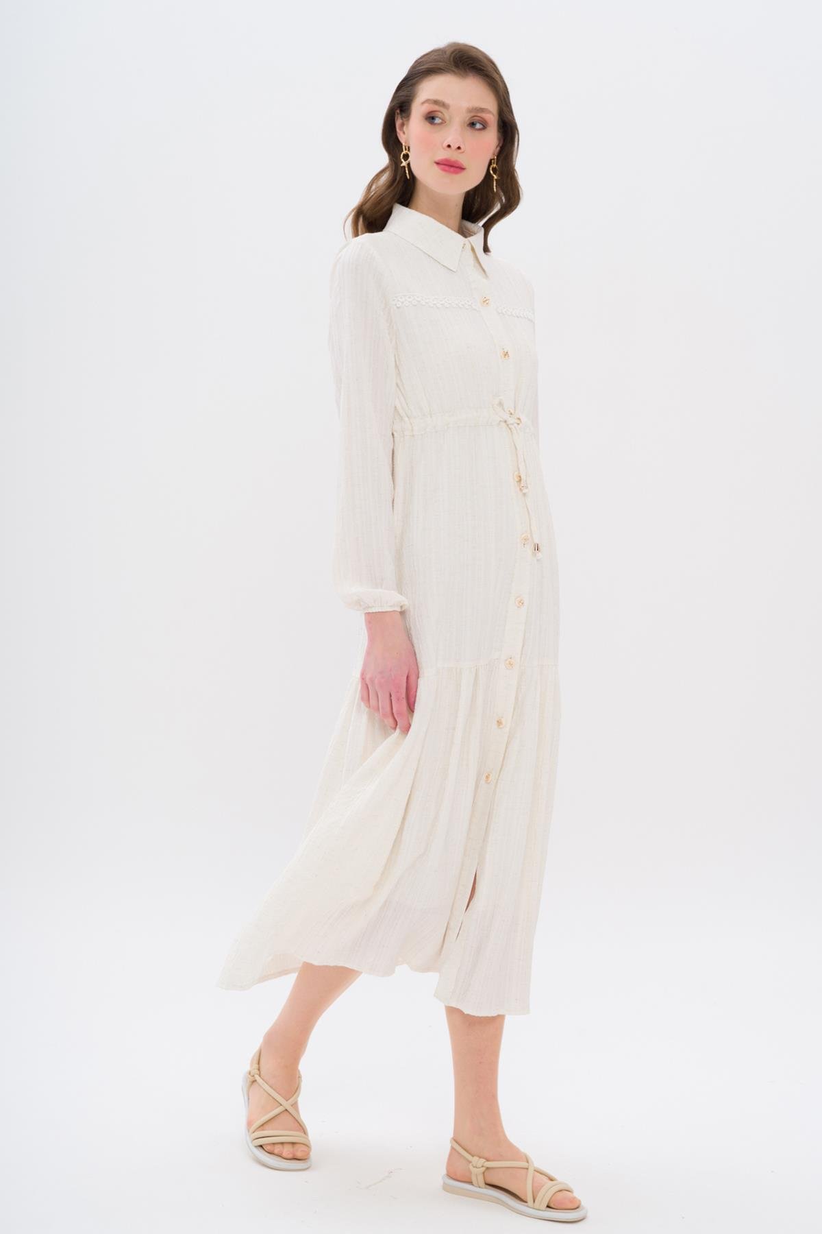 Beli Büzgülü Fisto Detaylı Elbise EKRU 9324-E