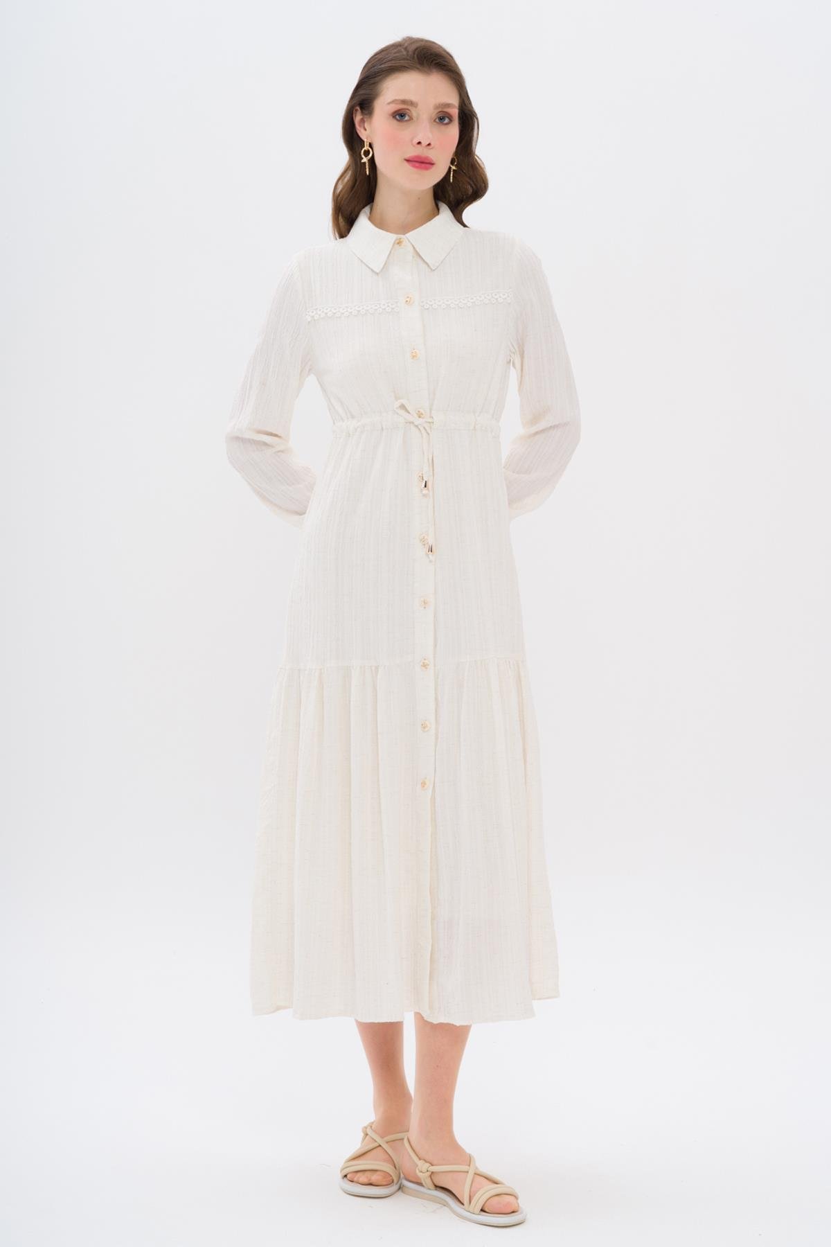 Beli Büzgülü Fisto Detaylı Elbise EKRU 9324-E