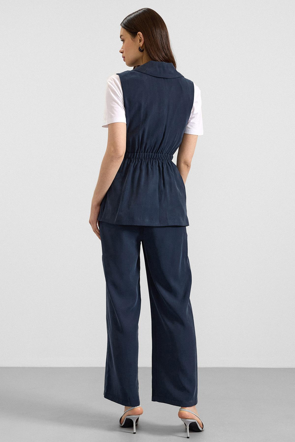 Beli Büzgülü Kemer Detaylı Modal Yelek LACİVERT 8284