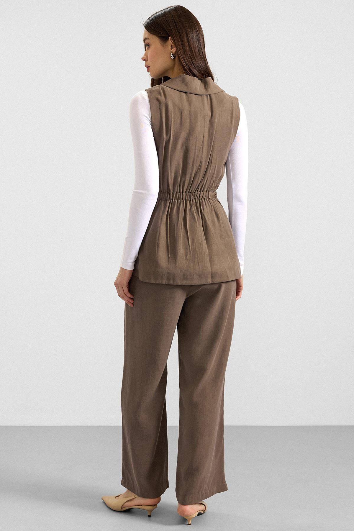 Beli Büzgülü Kemer Detaylı Modal Yelek HAKİ 8284