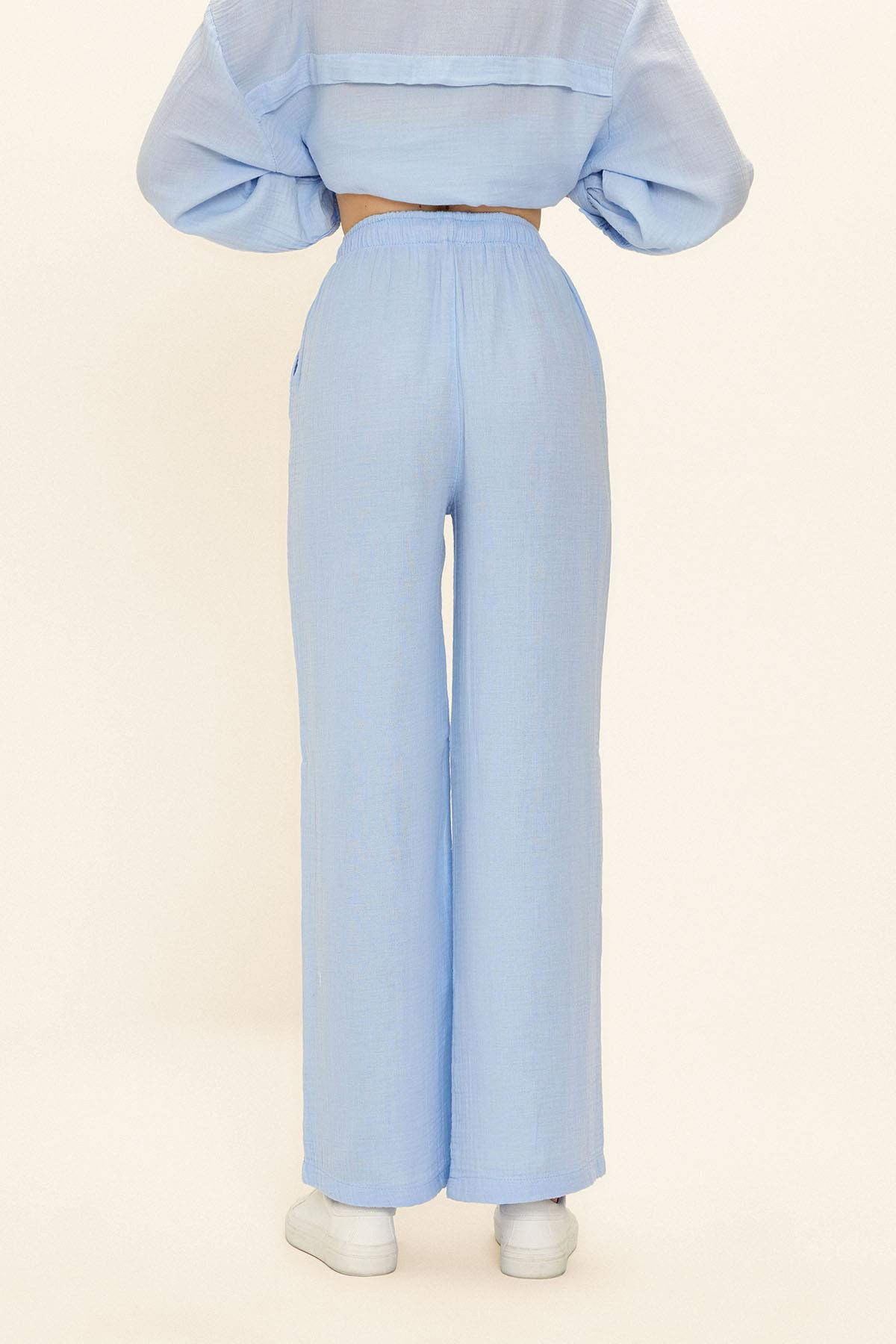 Beli Lastikli Müslin Pantolon MAVİ 7580