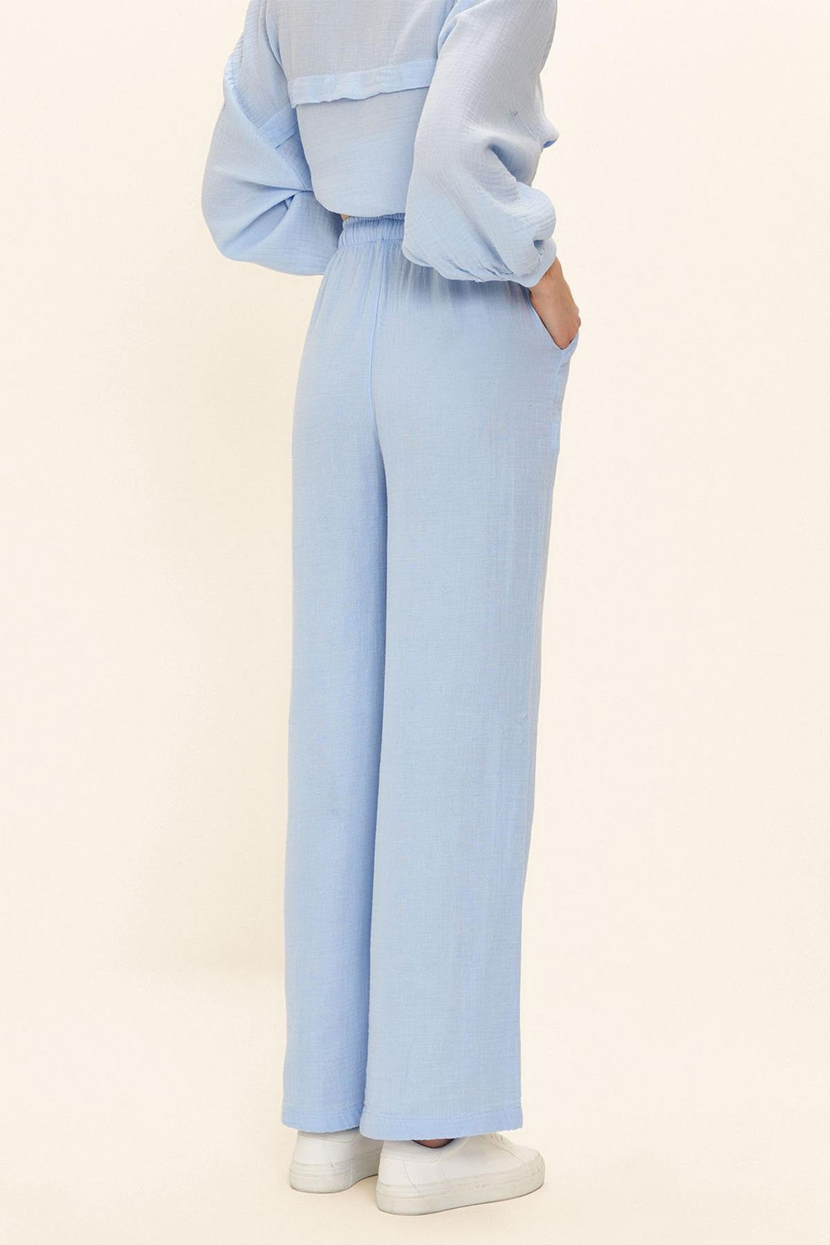 Beli Lastikli Müslin Pantolon MAVİ 7580