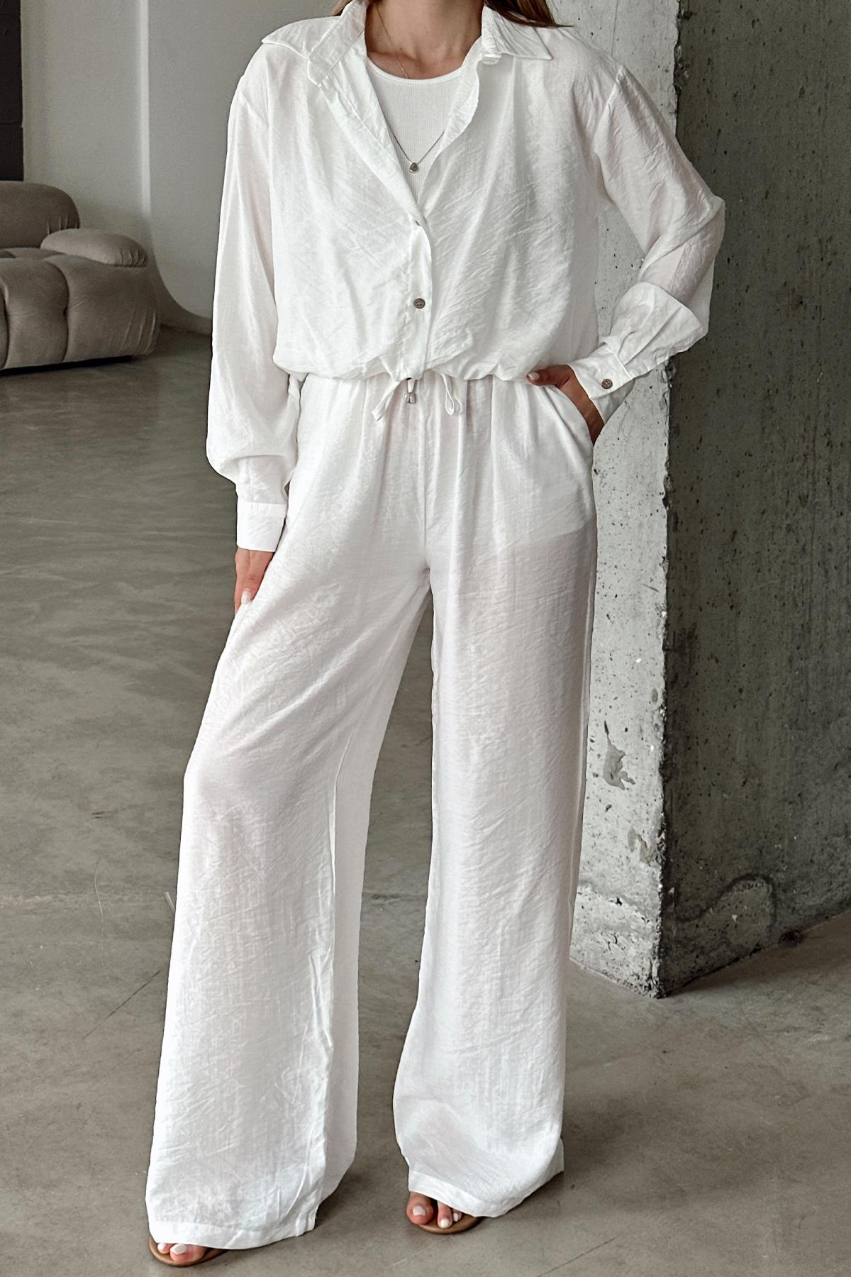 Beli Lastikli Rahat Kalıp Chrush Pantolon BEYAZ 7583