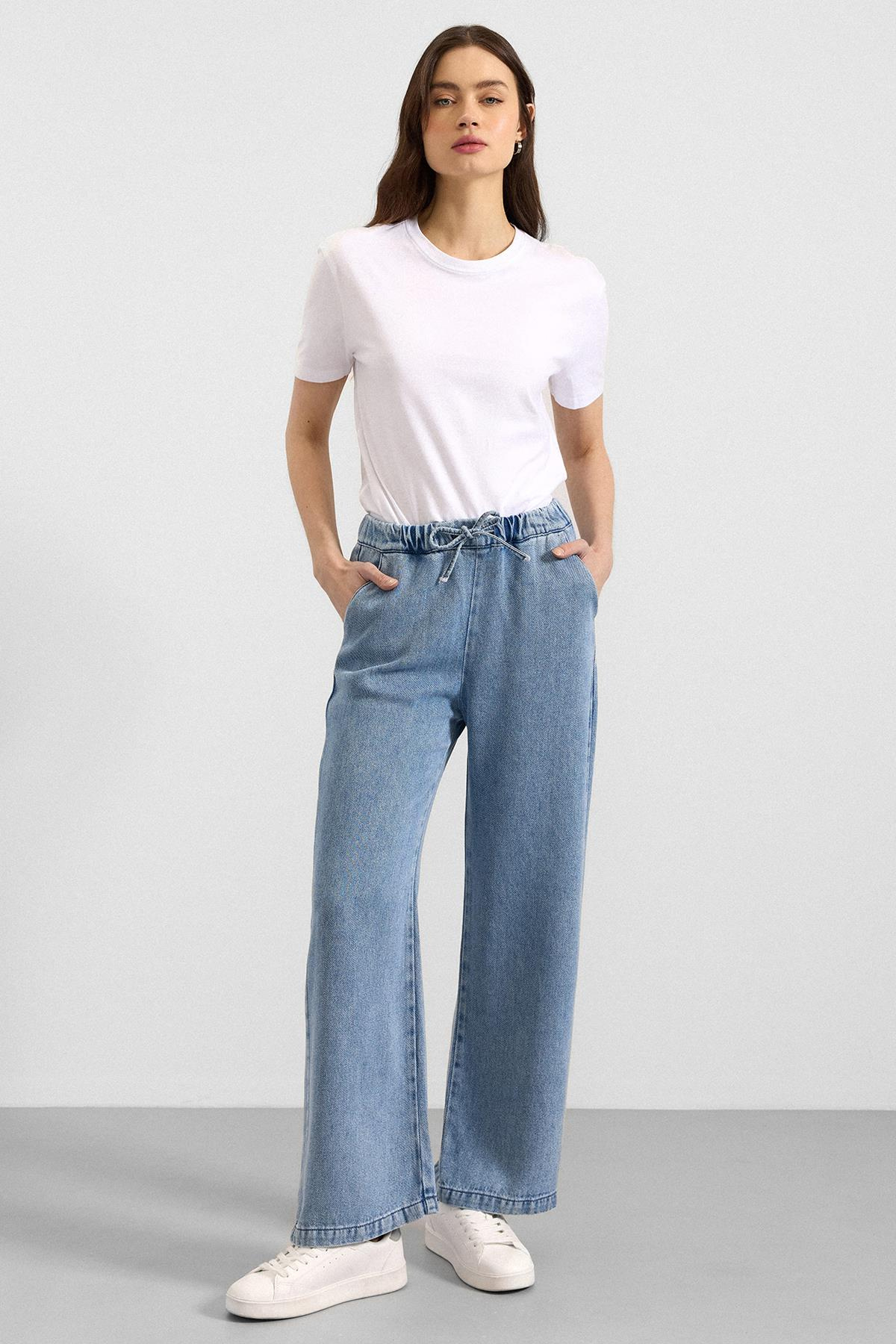 Beli Lastikli Rahat Kesim Soft Denim Pantolon AÇIK MAVİ 7587