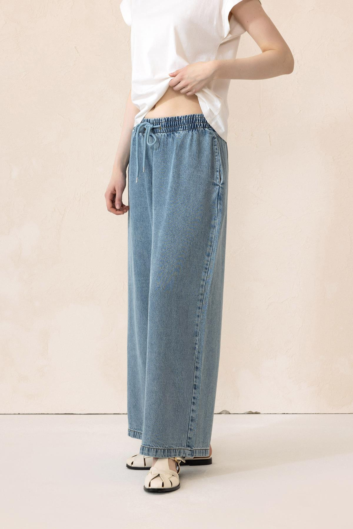 Beli Lastikli Salaş Yumuşak Kot Pantolon MAVİ 7576