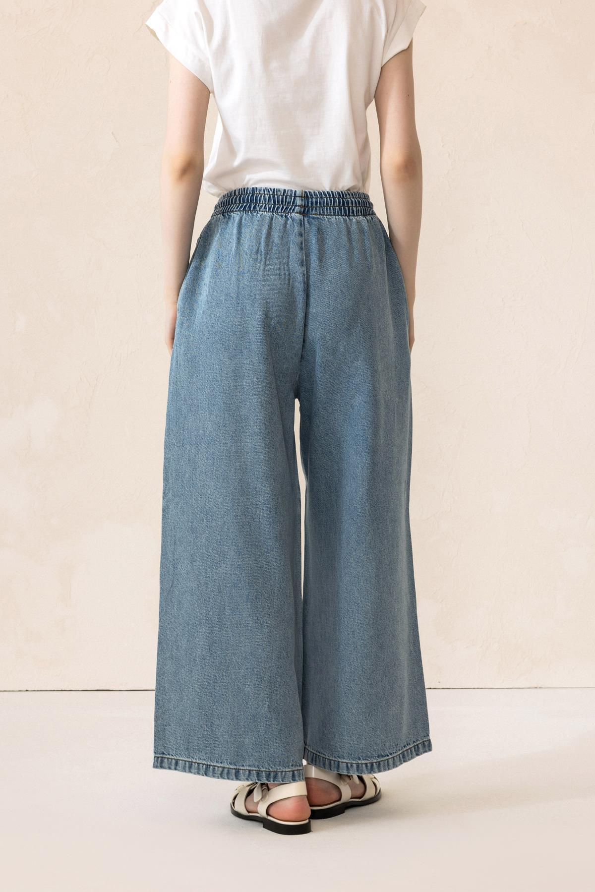 Beli Lastikli Salaş Yumuşak Kot Pantolon MAVİ 7576