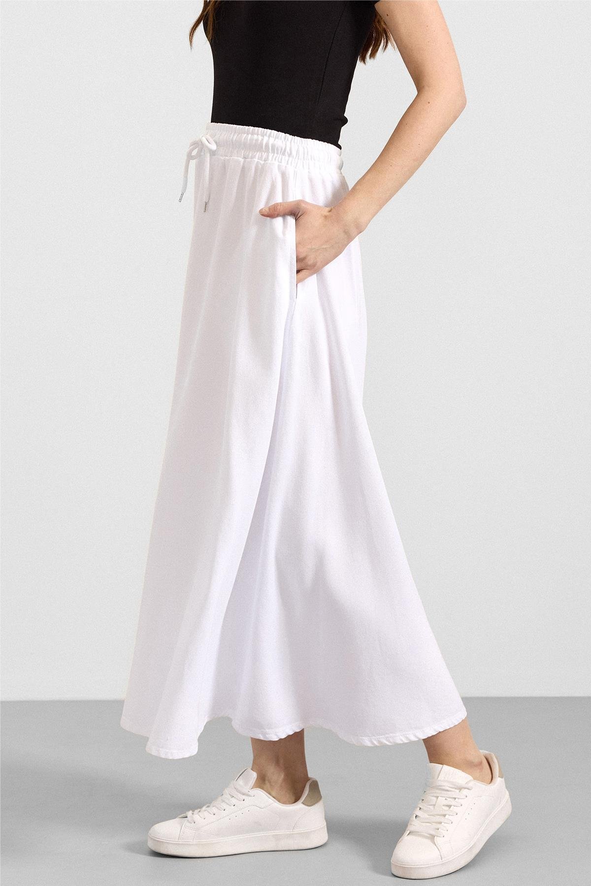 Beli Lastikli Soft Denim Etek BEYAZ 7068