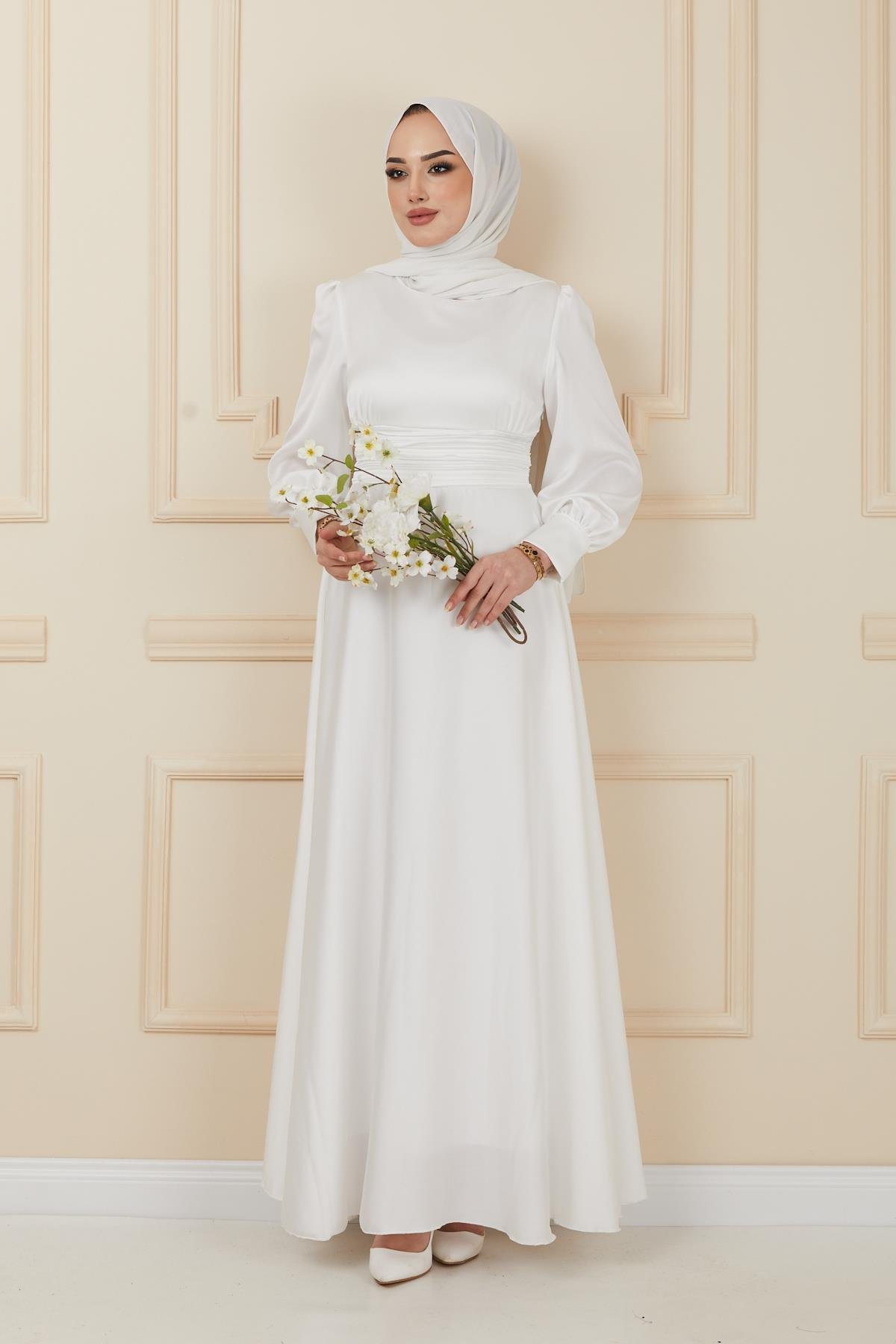 فستان سهرة بحزام مع تفاصيل خصر مطوية وحدة التحكم الإلكترونية 1595