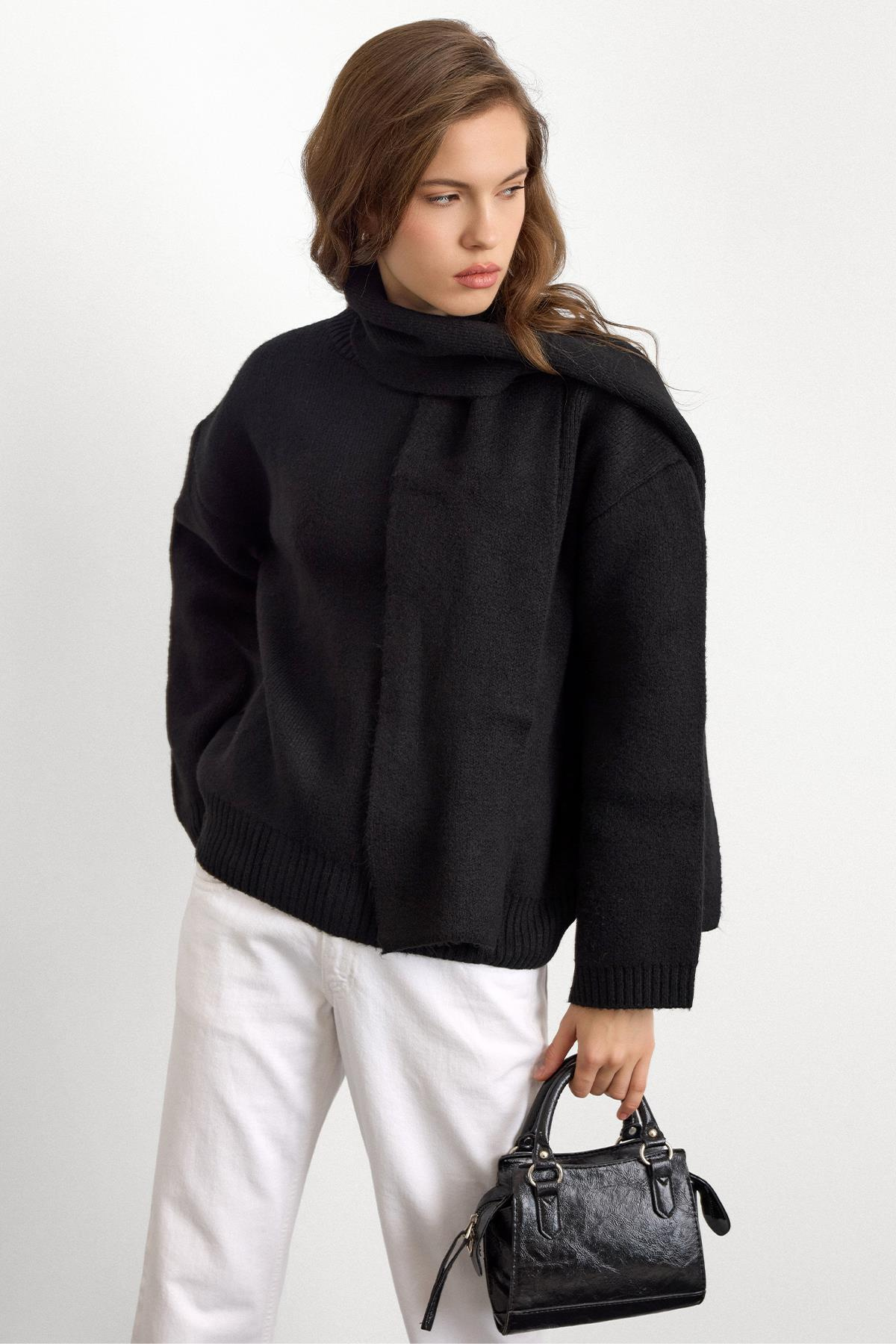 Bisiklet Yaka Atkı Salaş Kalın Kazak SİYAH 8280