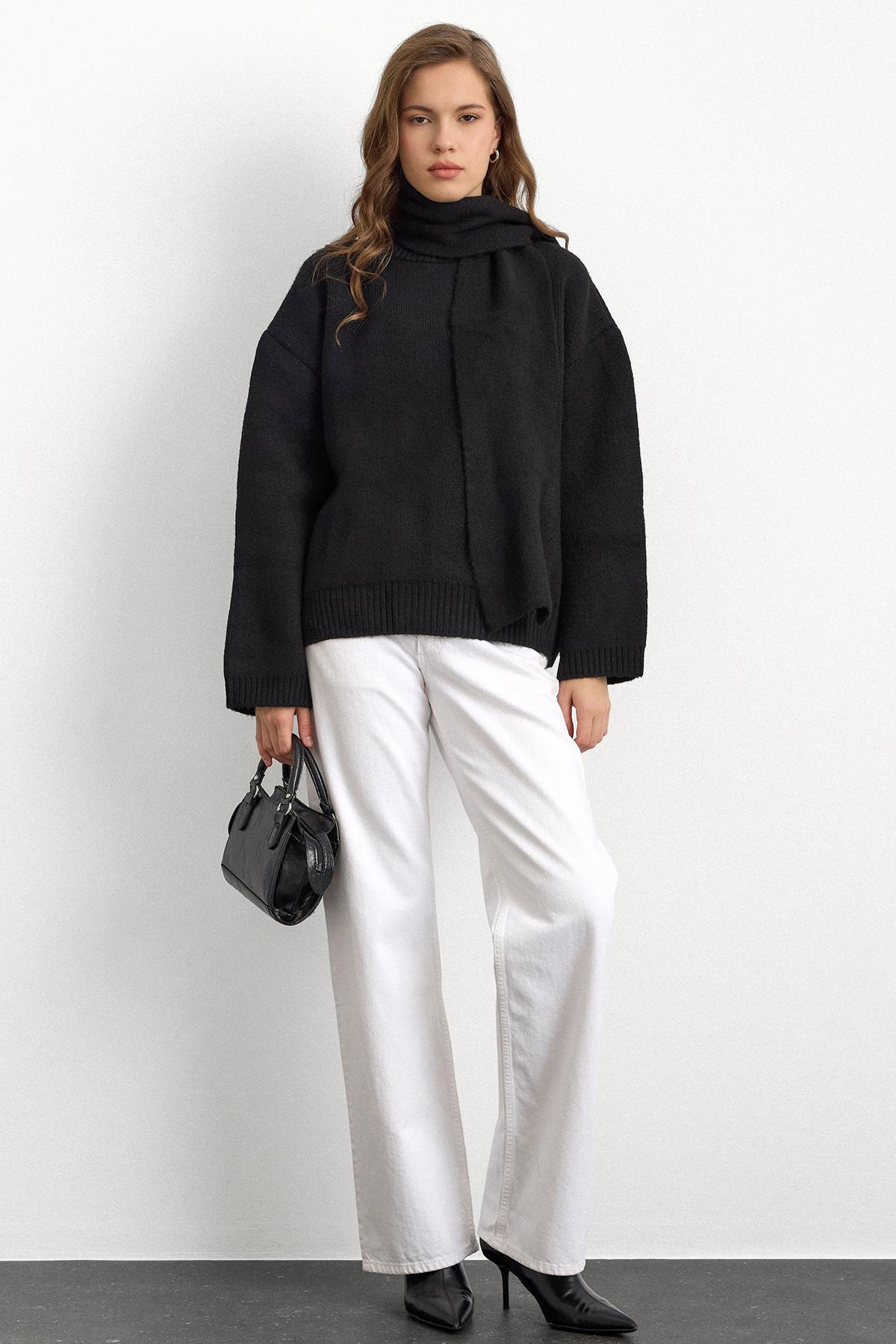 Bisiklet Yaka Atkı Salaş Kalın Kazak SİYAH 8280