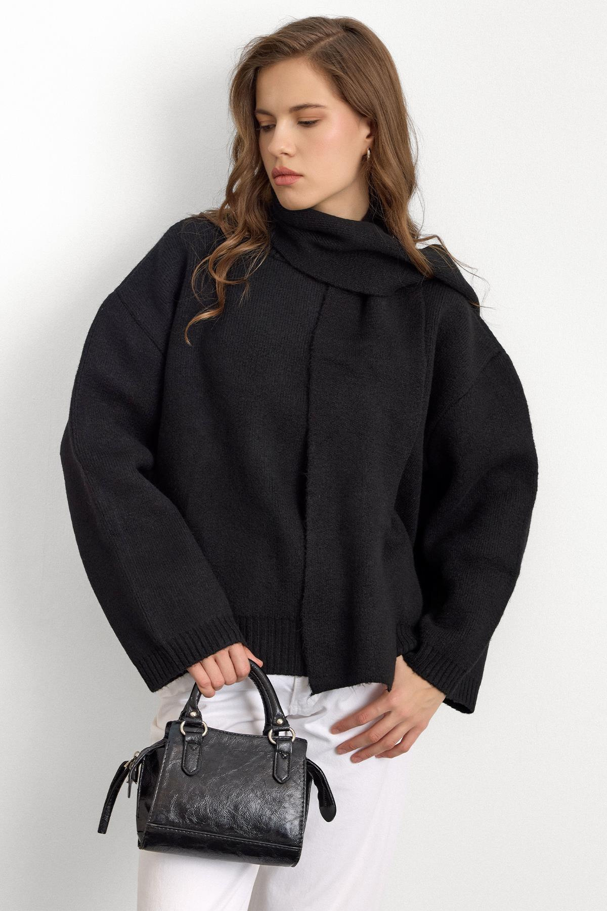 Bisiklet Yaka Atkı Salaş Kalın Kazak SİYAH 8280