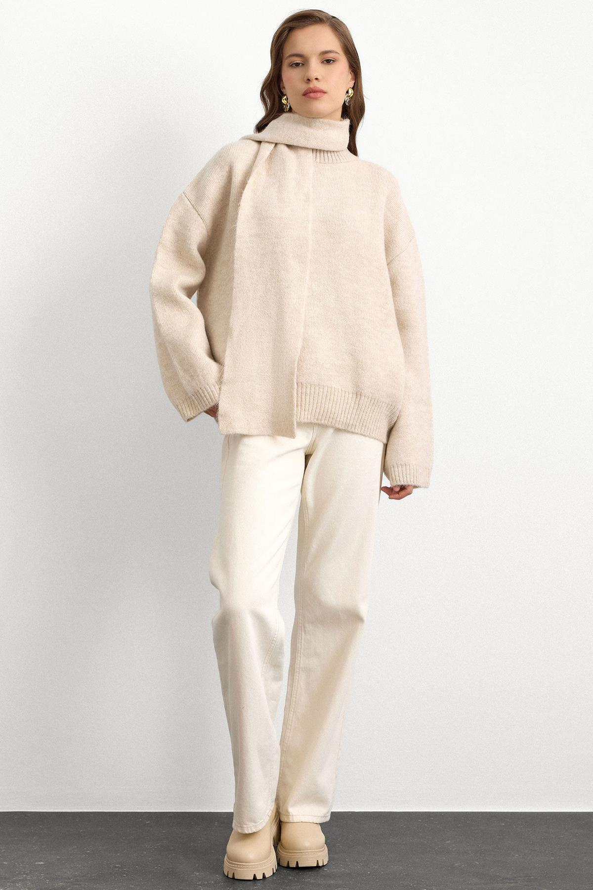 Bisiklet Yaka Atkı Salaş Kalın Kazak TAŞ 8280