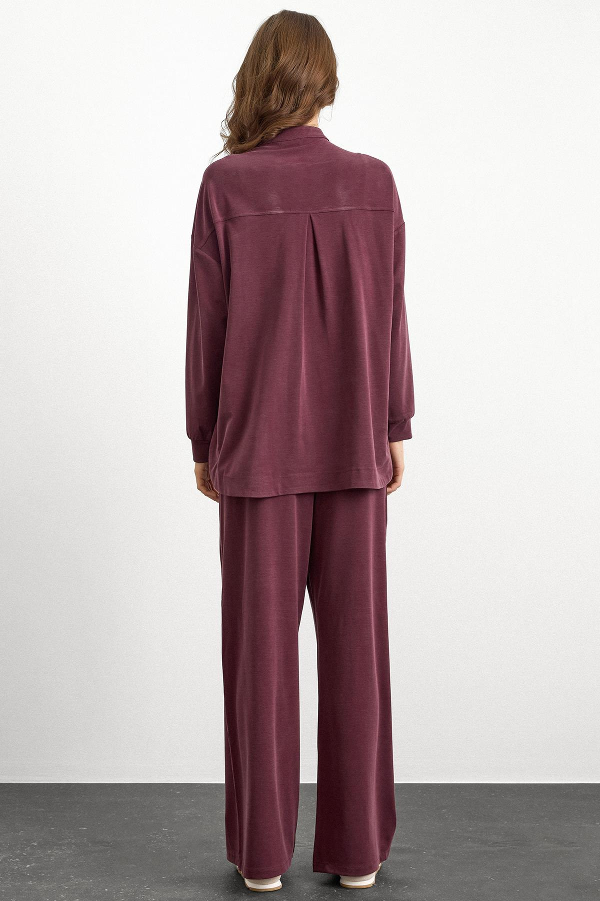 Bisiklet Yaka Önü Patlı Premium Sweat İkili Takım BORDO 9384-TK