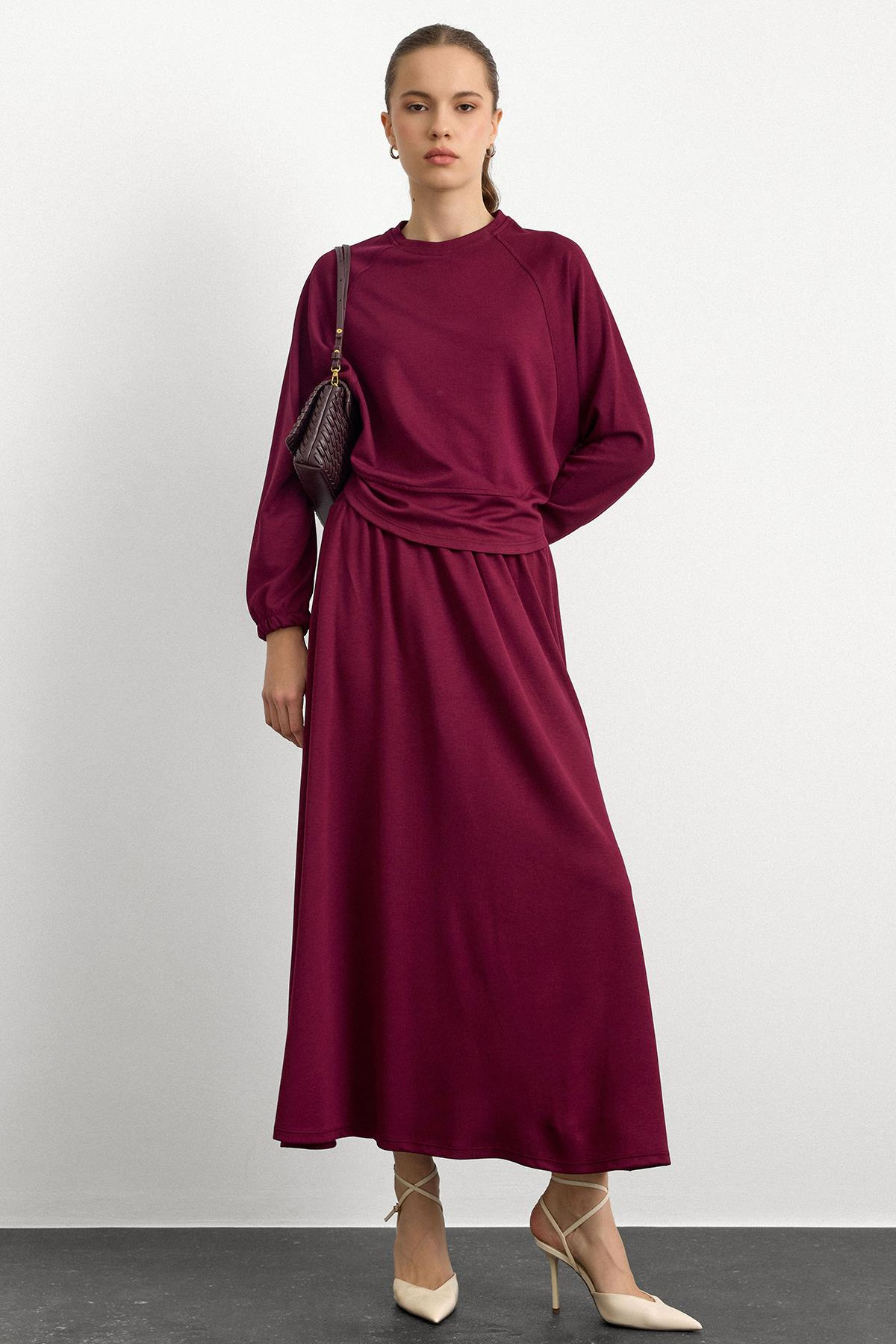 Bisiklet Yaka Örme Sweat Etekli Takım BORDO 9386-TK