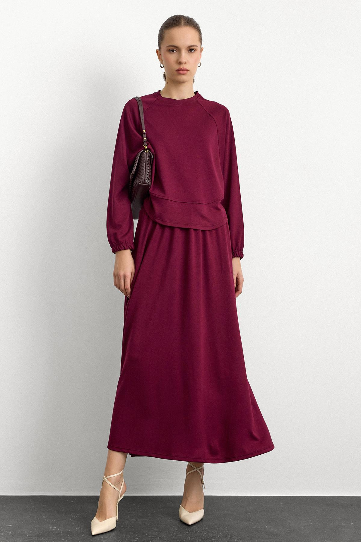 Bisiklet Yaka Örme Sweat Etekli Takım BORDO 9386-TK