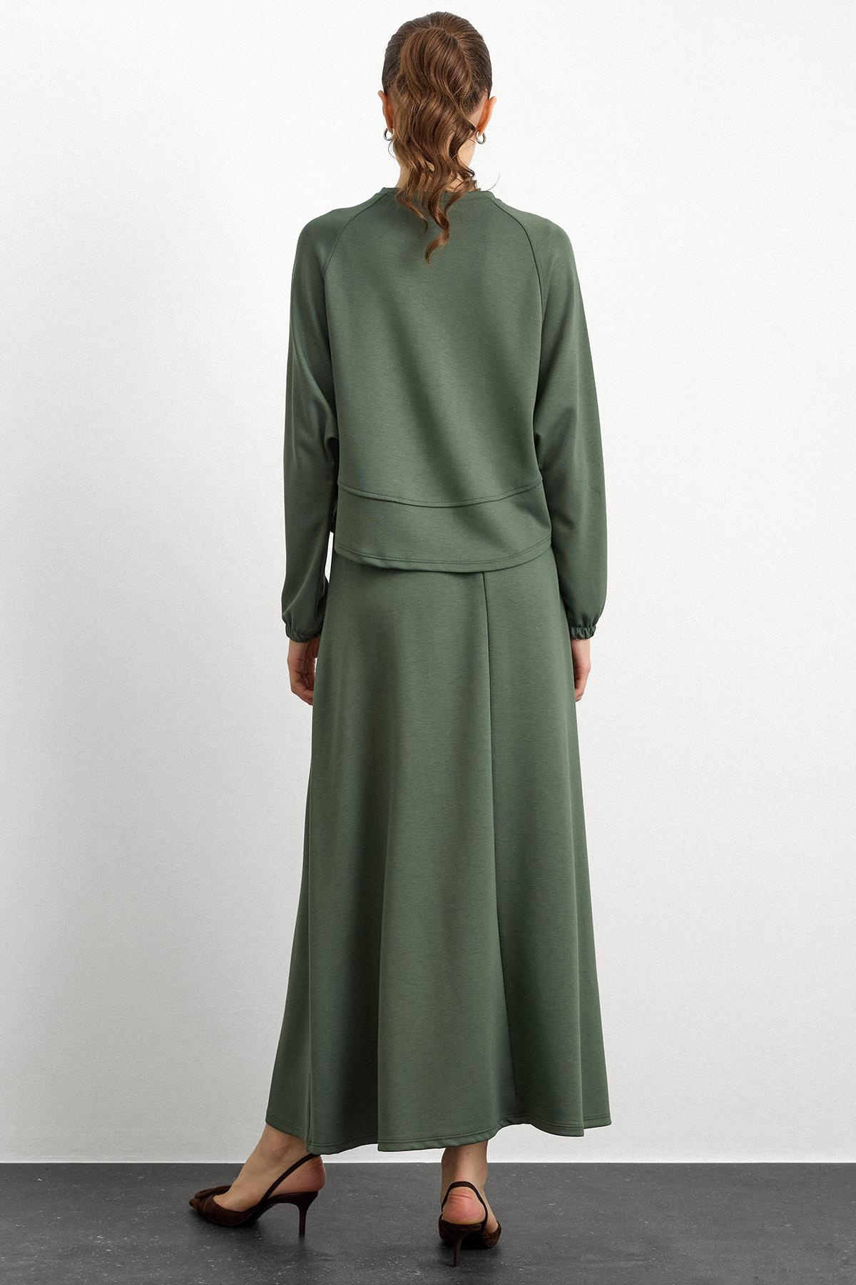 Bisiklet Yaka Örme Sweat Etekli Takım HAKİ 9386-TK