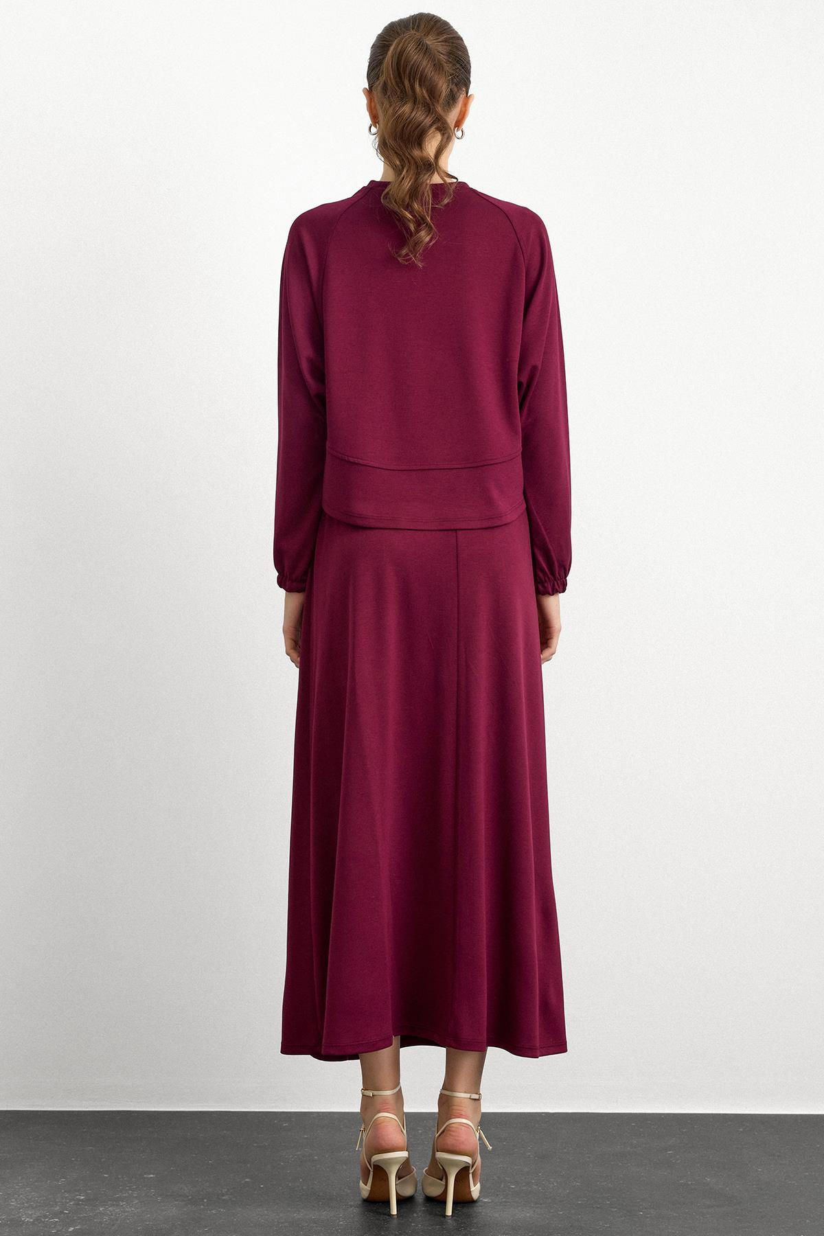 Bisiklet Yaka Örme Sweat Etekli Takım BORDO 9386-TK