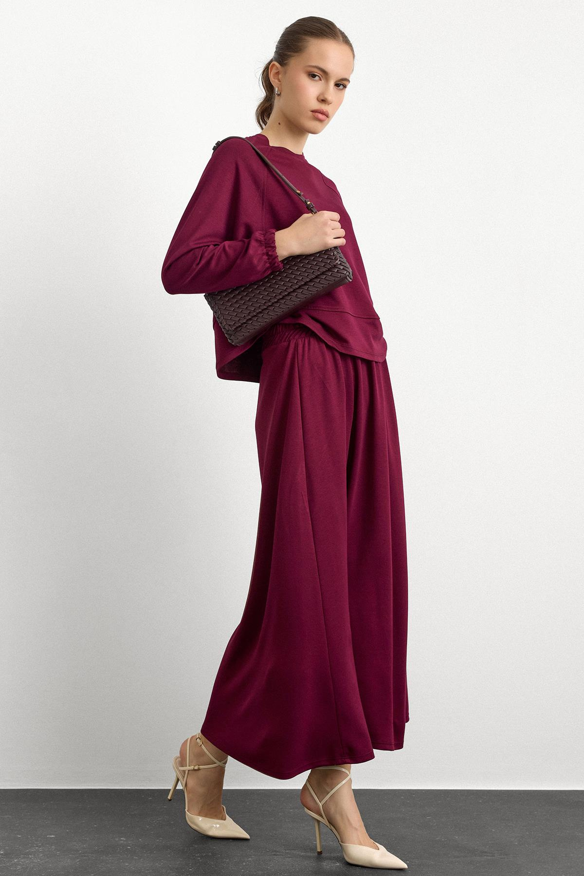 Bisiklet Yaka Örme Sweat Etekli Takım BORDO 9386-TK