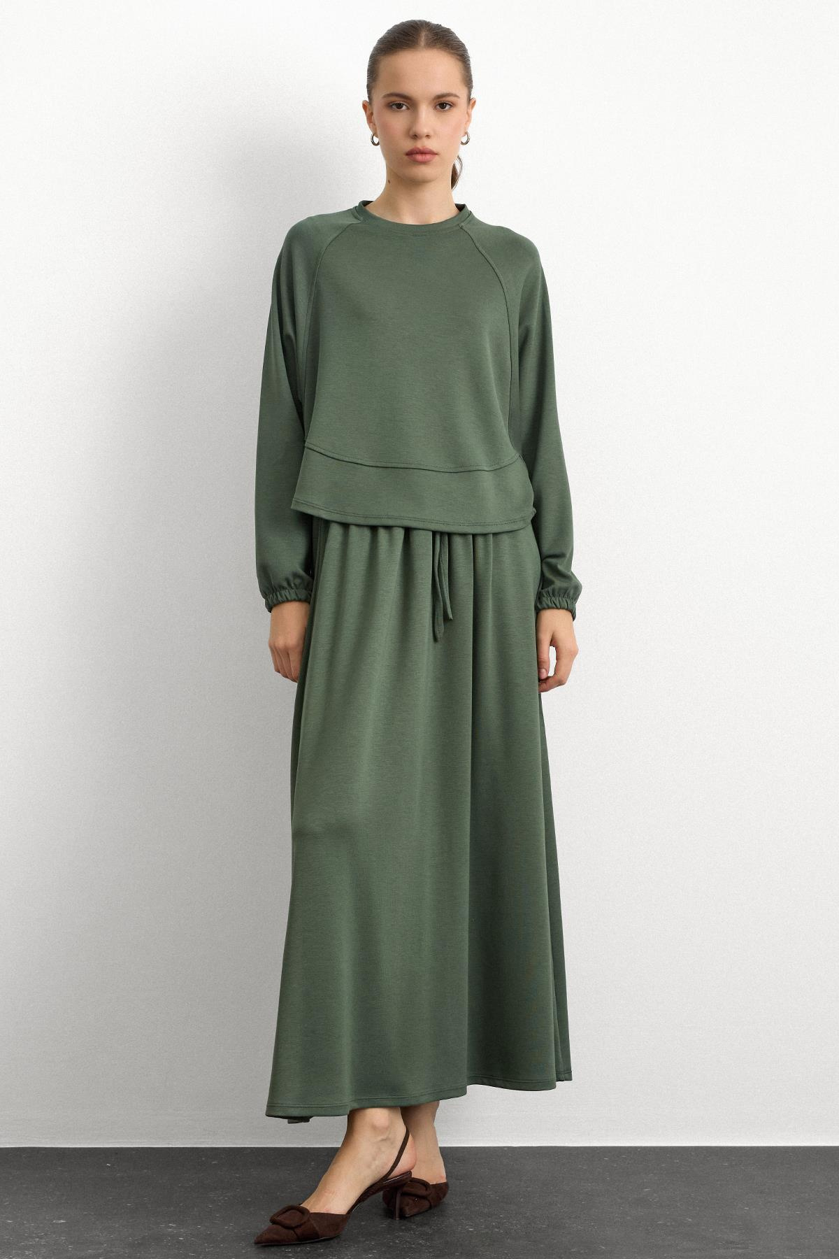 Bisiklet Yaka Örme Sweat Etekli Takım HAKİ 9386-TK