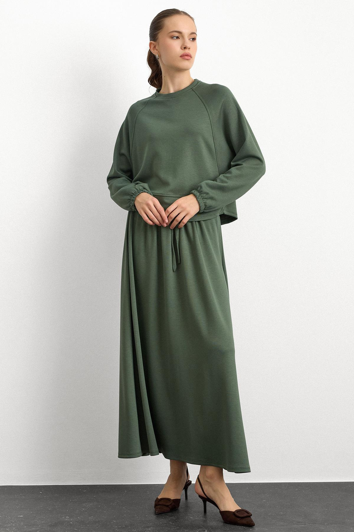 Bisiklet Yaka Örme Sweat Etekli Takım HAKİ 9386-TK