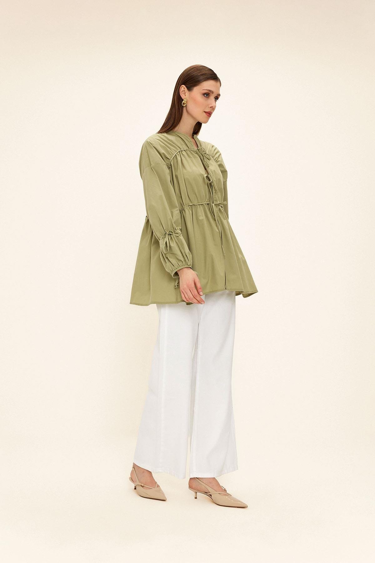 Büzgülü ve Bağcık Kapamalı Salaş Gömlek ÇAĞLA 9333