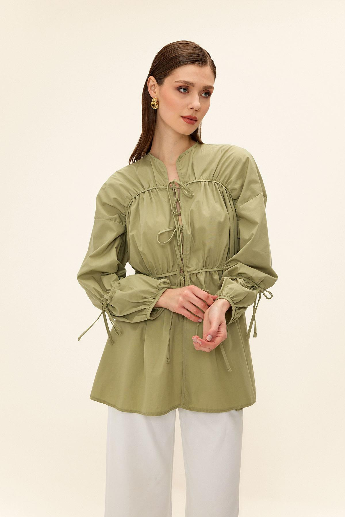 Büzgülü ve Bağcık Kapamalı Salaş Gömlek ÇAĞLA 9333