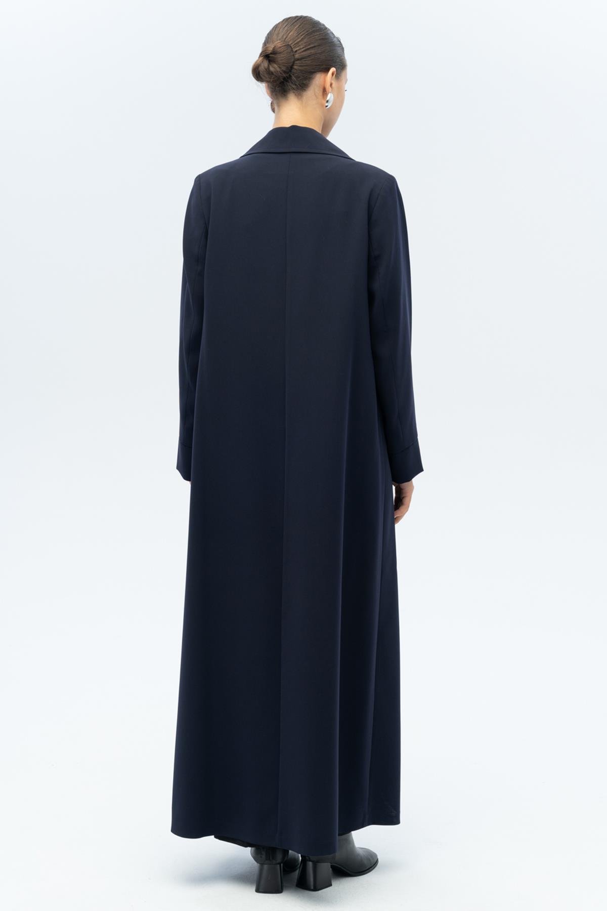 Ceket Yaka Broş Detaylı Astarlı Büyük Beden Pardesü LACİVERT 6691-A