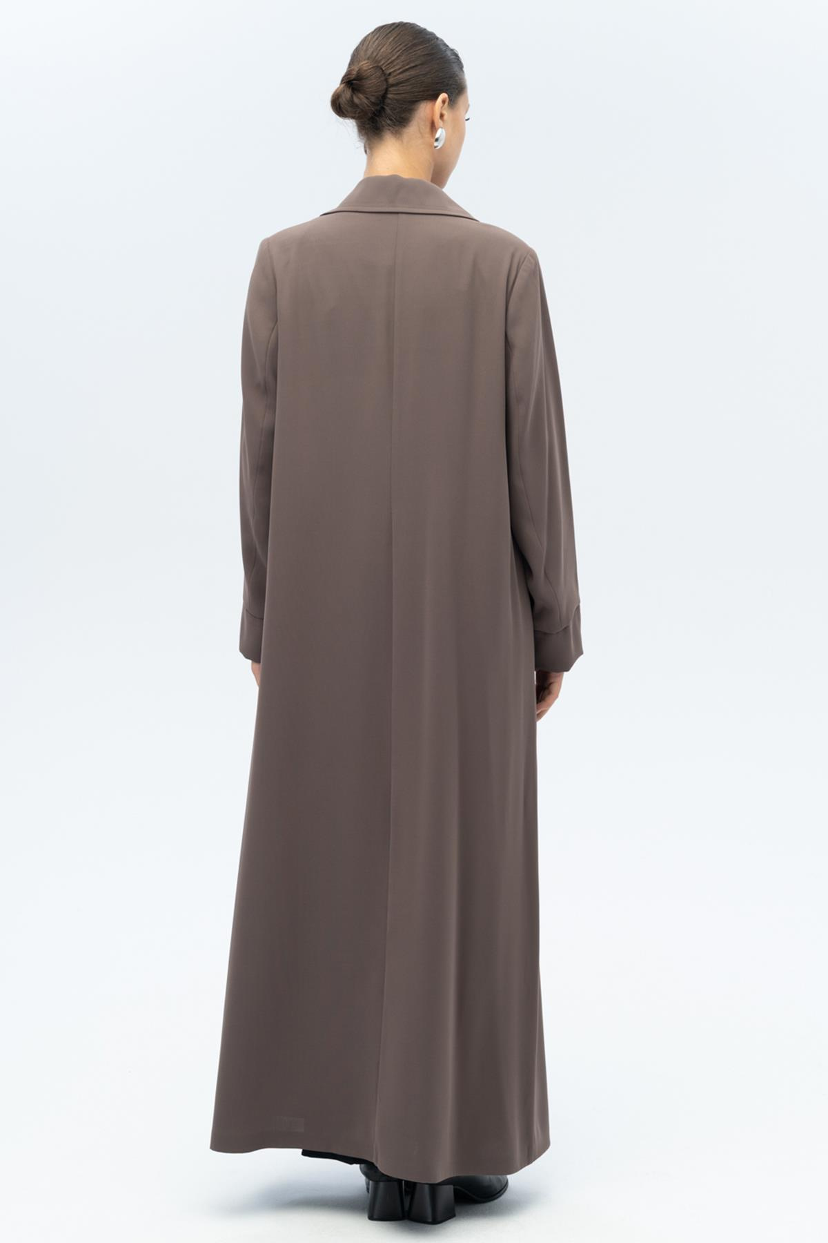 Ceket Yaka Broş Detaylı Astarlı Büyük Beden Pardesü VİZON 6691-A