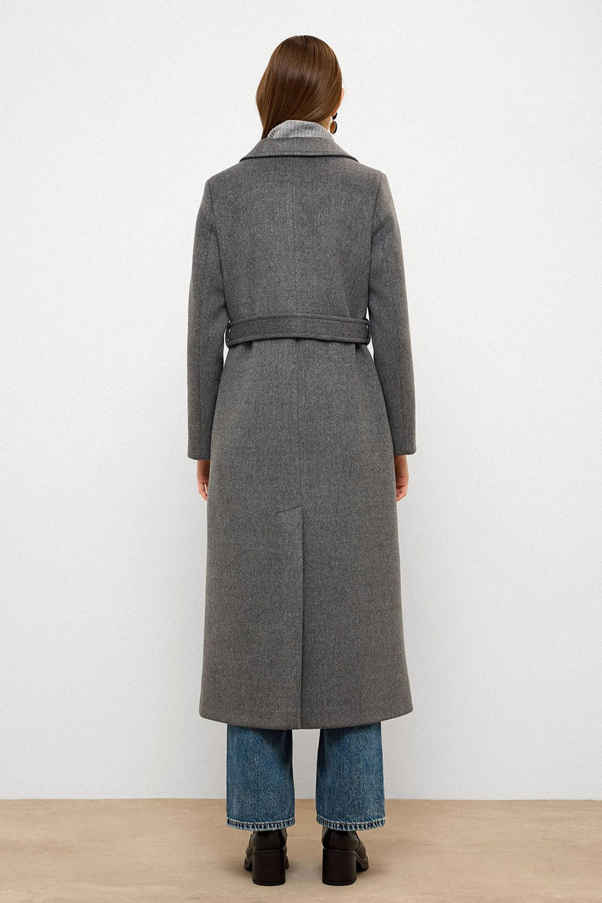 Jacket Collar Double Breasted Mid Length Coat GREY 3094