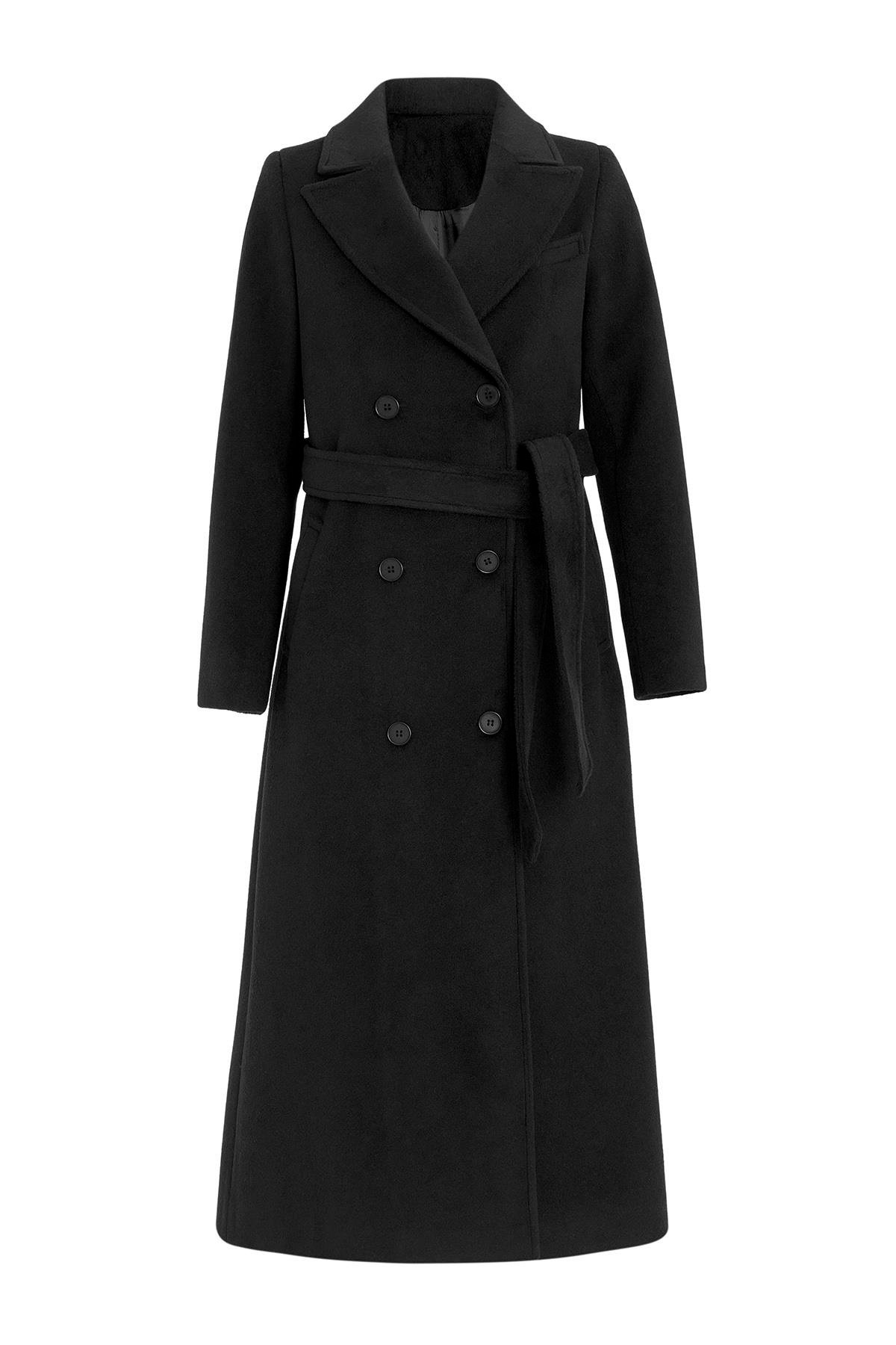 Jacket Collar Double Breasted Mid Length Coat BLACK 3094