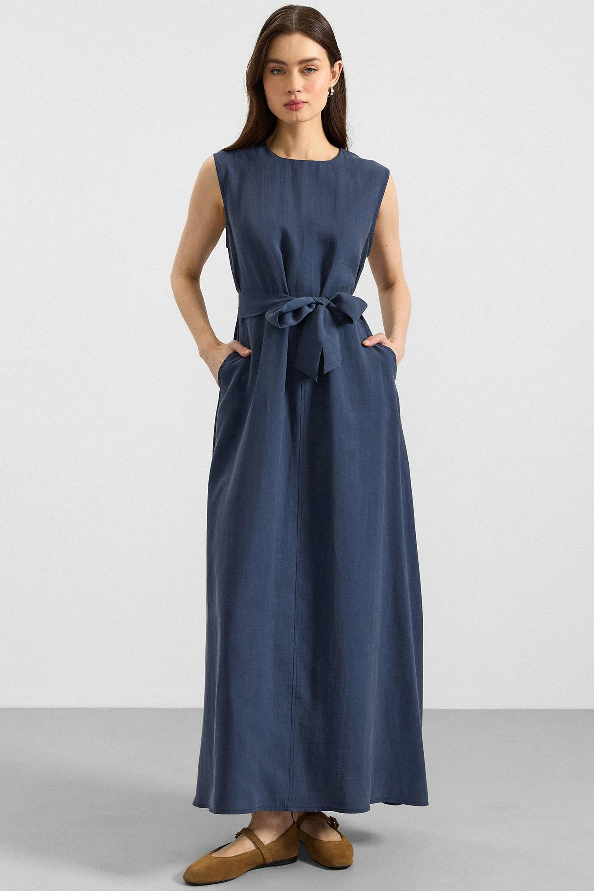 Ceketi Metal Aksesuarlı Soft Kumaş Elbise Ceket İkili Takım İNDİGO 9391-TK