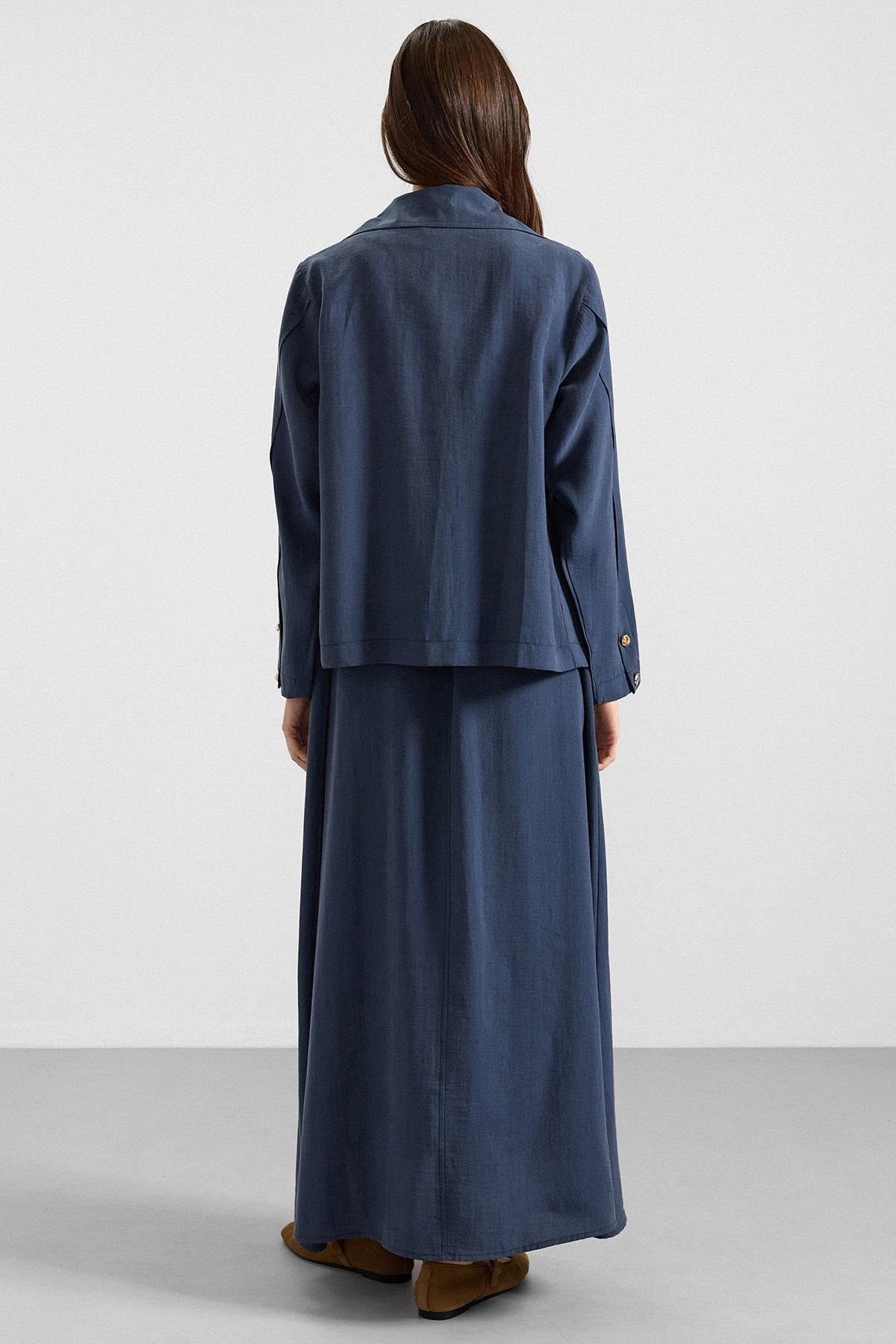 Ceketi Metal Aksesuarlı Soft Kumaş Elbise Ceket İkili Takım İNDİGO 9391-TK