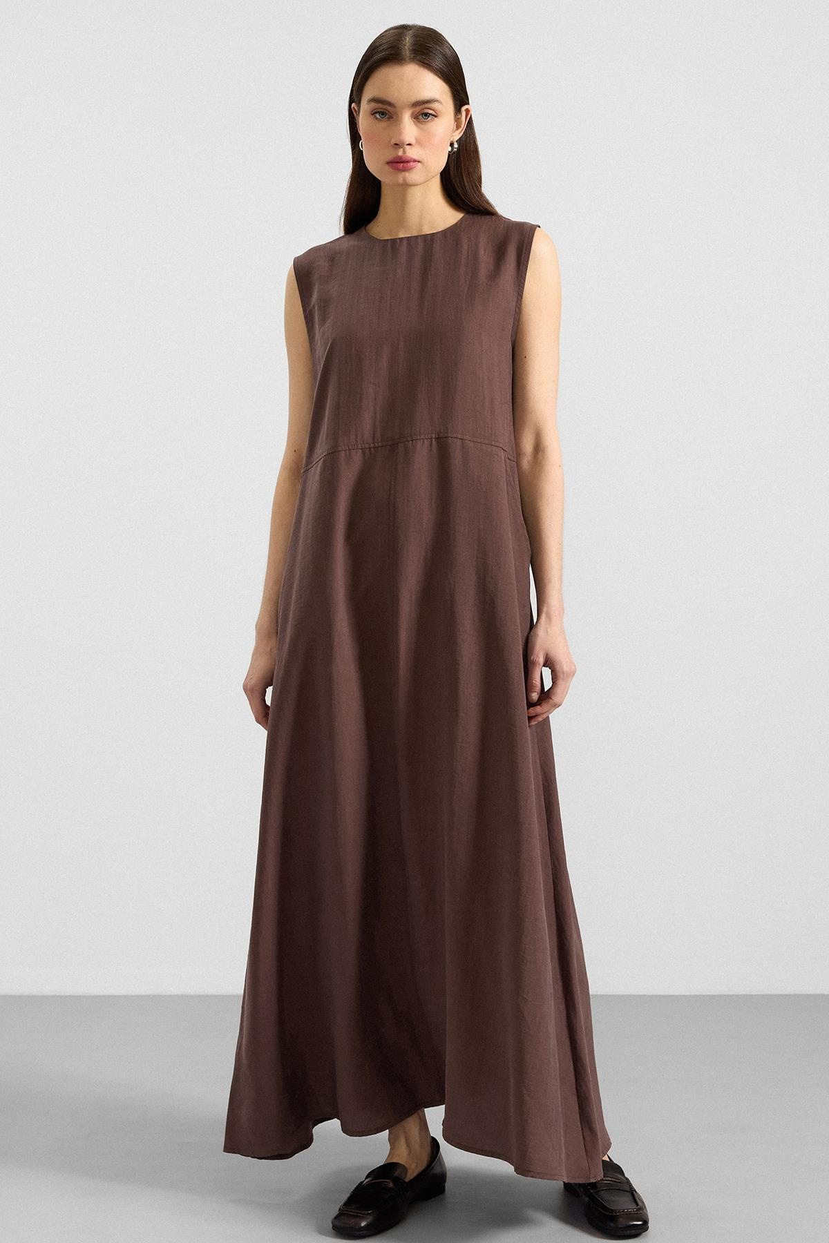 Ceketi Metal Aksesuarlı Soft Kumaş Elbise Ceket İkili Takım KAHVE 9391-TK