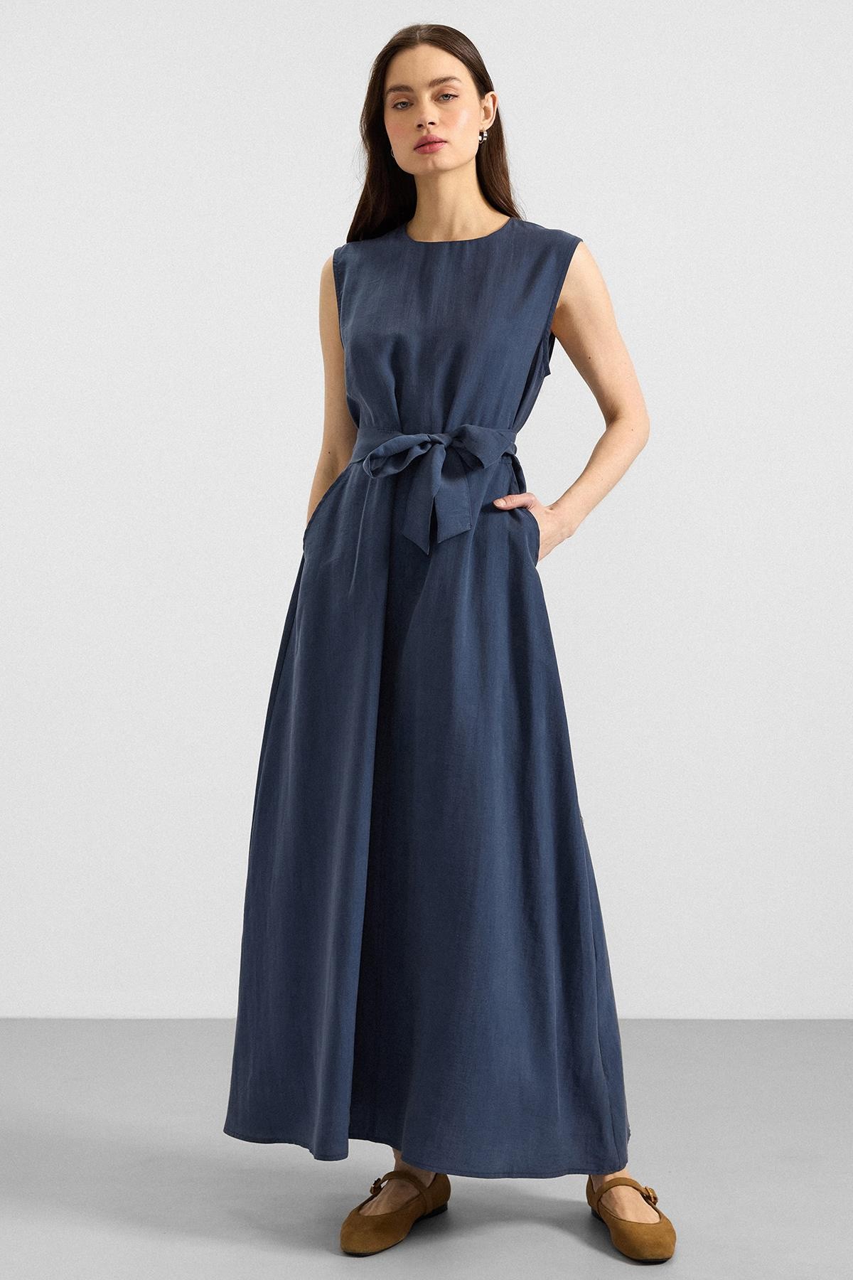 Ceketi Metal Aksesuarlı Soft Kumaş Elbise Ceket İkili Takım İNDİGO 9391-TK