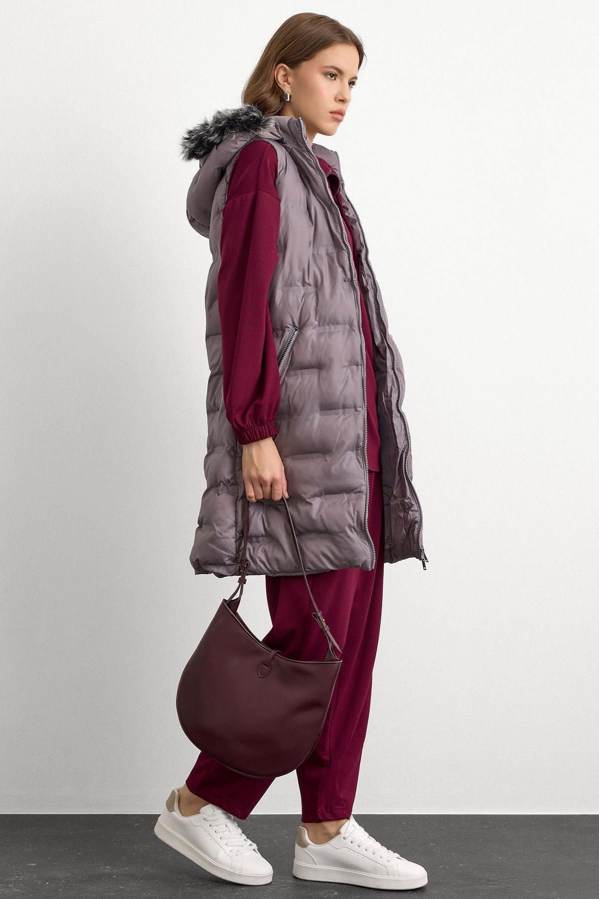 Çıkabilir Kapüşonlu Desenli Şişme Yelek GRİ 8210