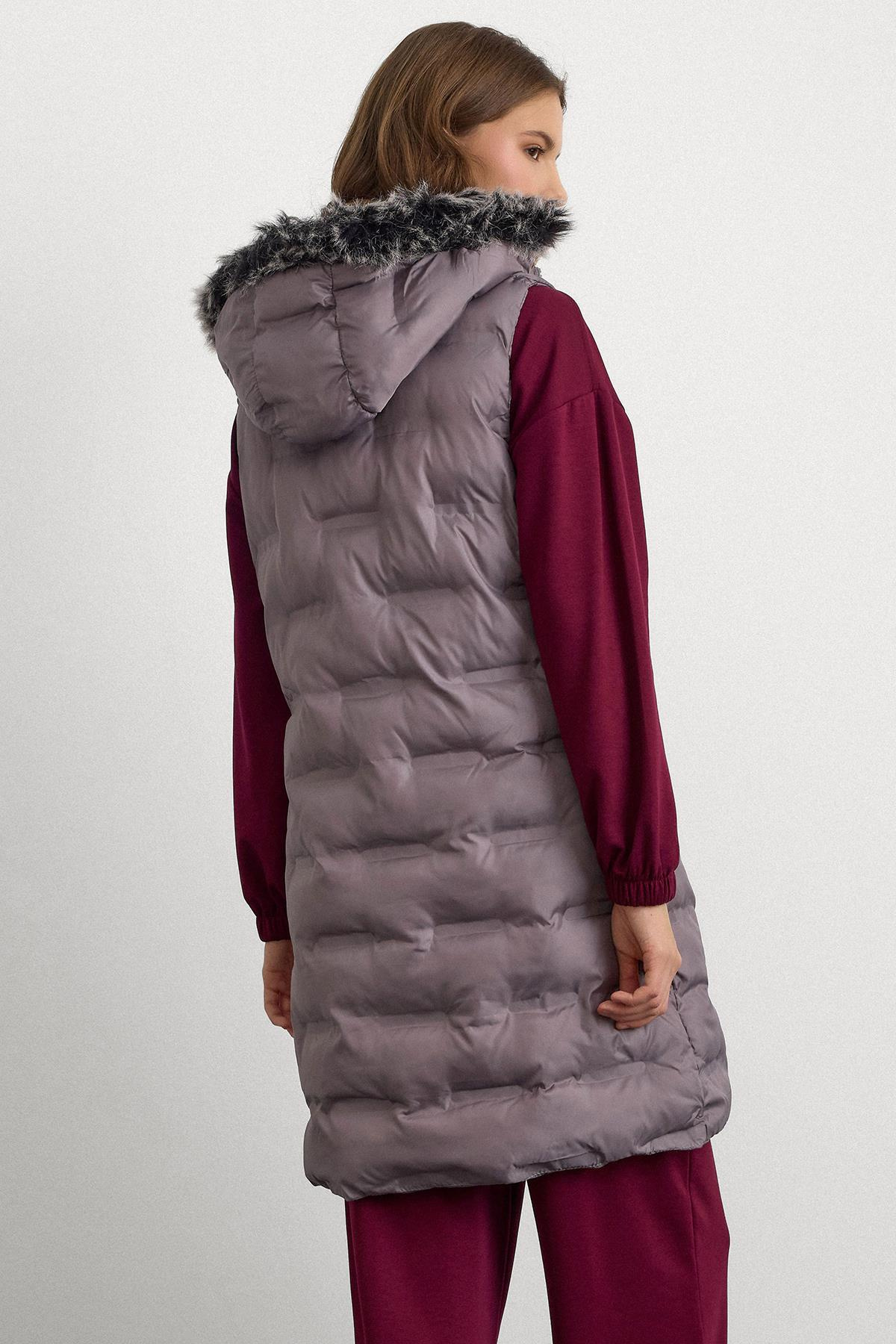 Çıkabilir Kapüşonlu Desenli Şişme Yelek GRİ 8210