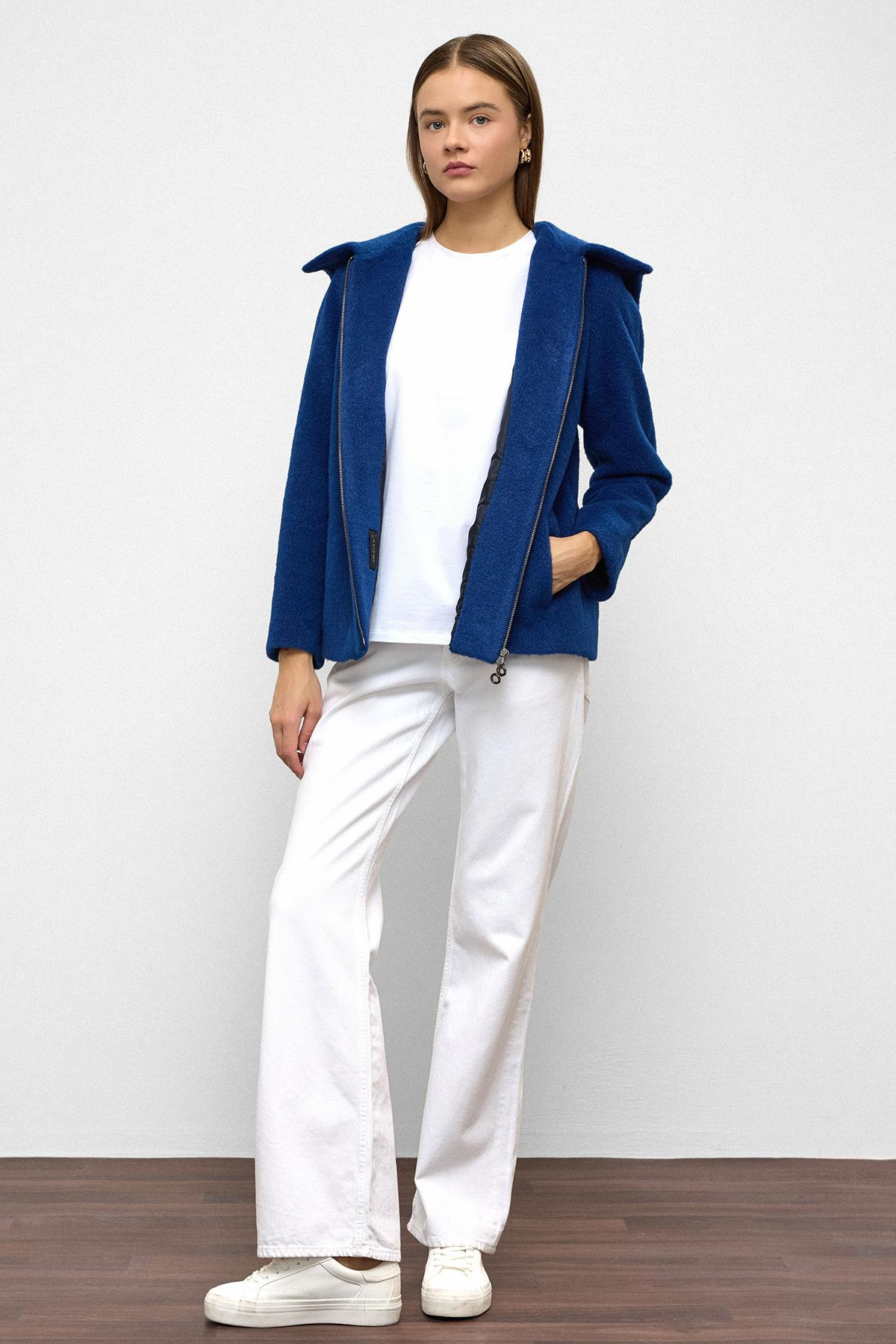 Çıkabilir Kapüşonlu Fermuar Detaylı Oversize Kaban SAKS 3128