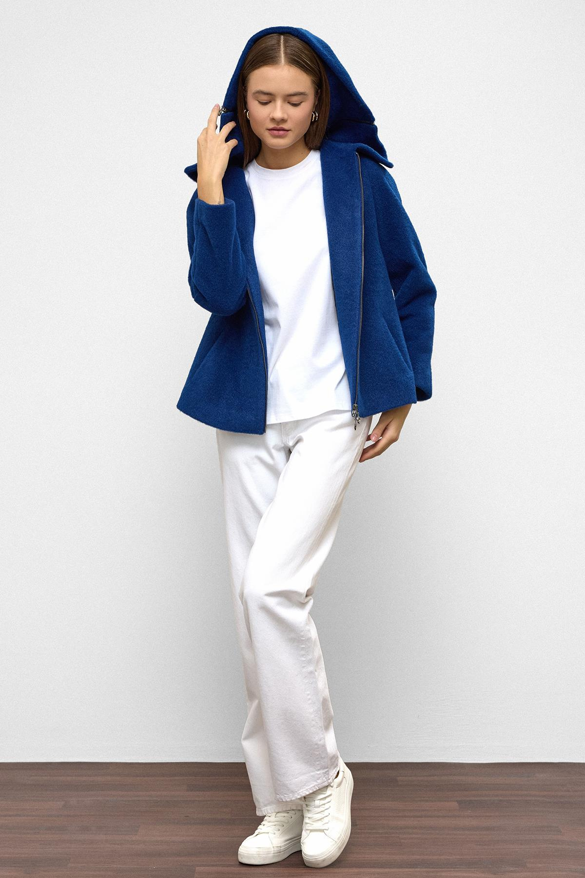 Çıkabilir Kapüşonlu Fermuar Detaylı Oversize Kaban SAKS 3128