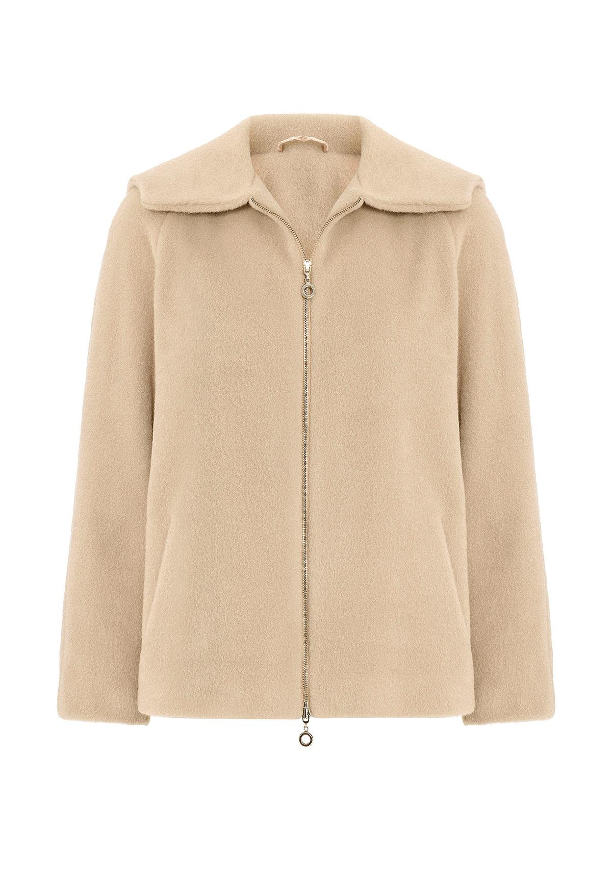 Çıkabilir Kapüşonlu Fermuar Detaylı Oversize Kaban KOYU BEJ 3128