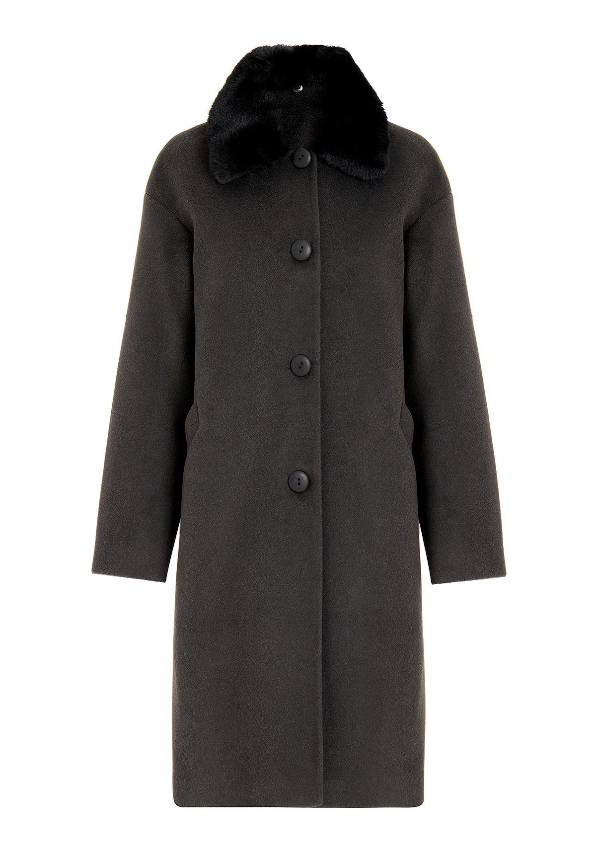 Detachable Furry Low Sleeve Plus Size Coat HARD COAL 3089