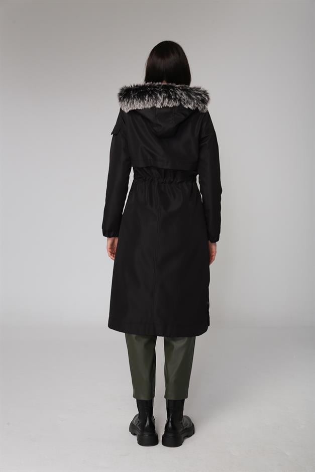 Çıkabilir Kürklü Kapüşonlu İçi Miflonlu Mont SİYAH 6287