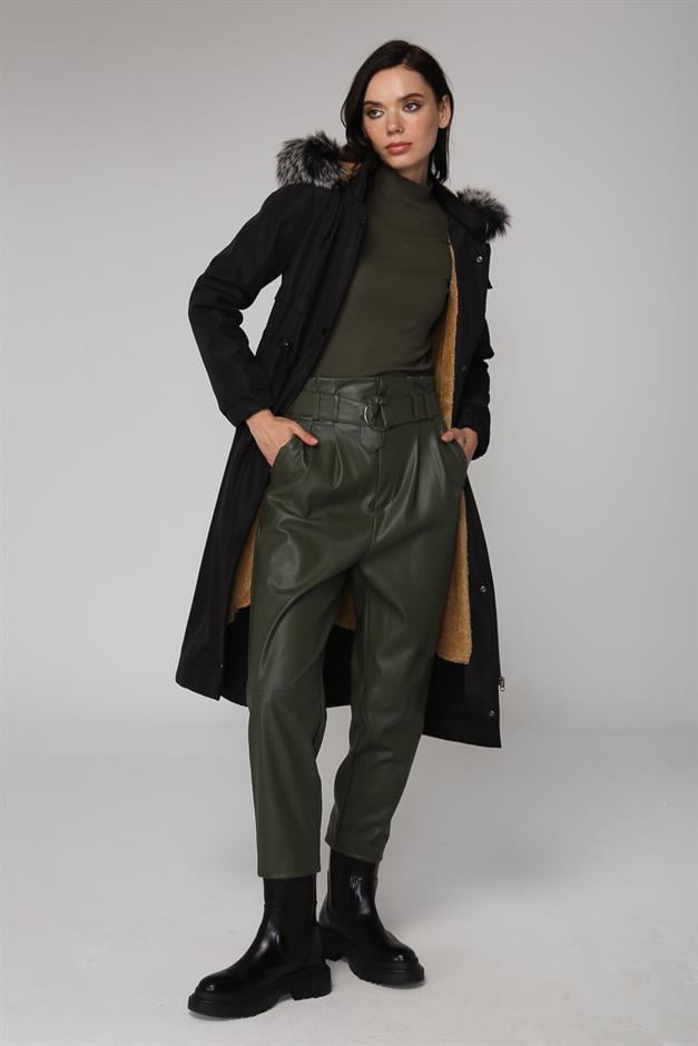 Çıkabilir Kürklü Kapüşonlu İçi Miflonlu Mont SİYAH 6287